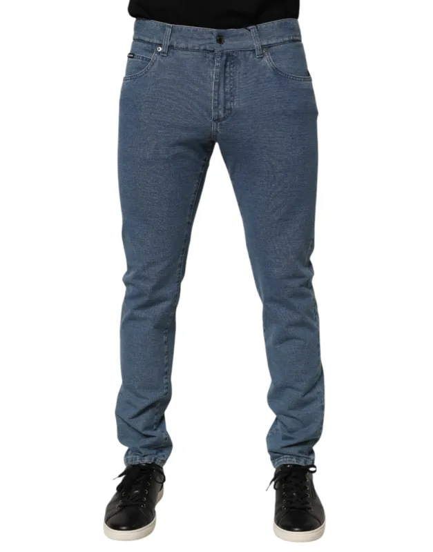 Dolce & Gabbana Blue Cotton Stretch Slim Fit Men Denim Jeans sold by Siebentaschen