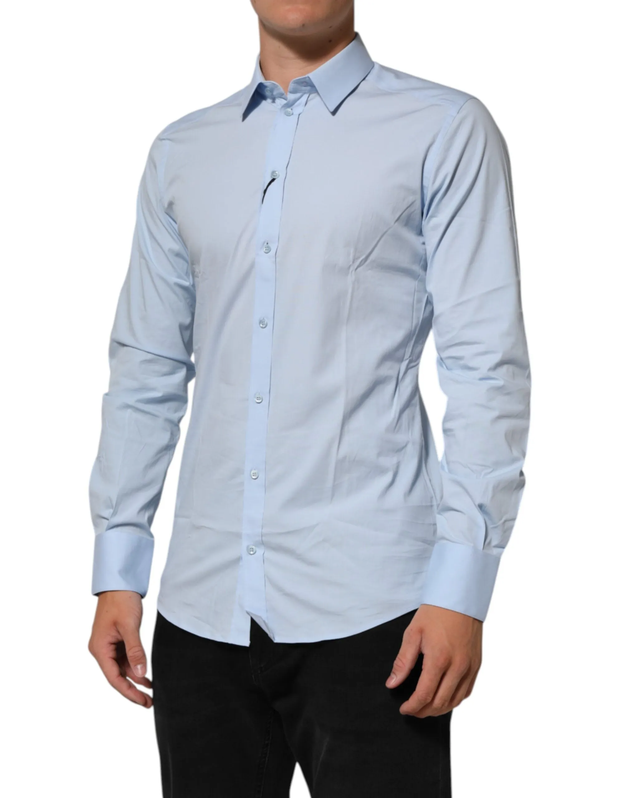 Dolce & Gabbana Light Blue Cotton GOLD Formal Men Dress Shirt sold by Siebentaschen product image thumbnail 3