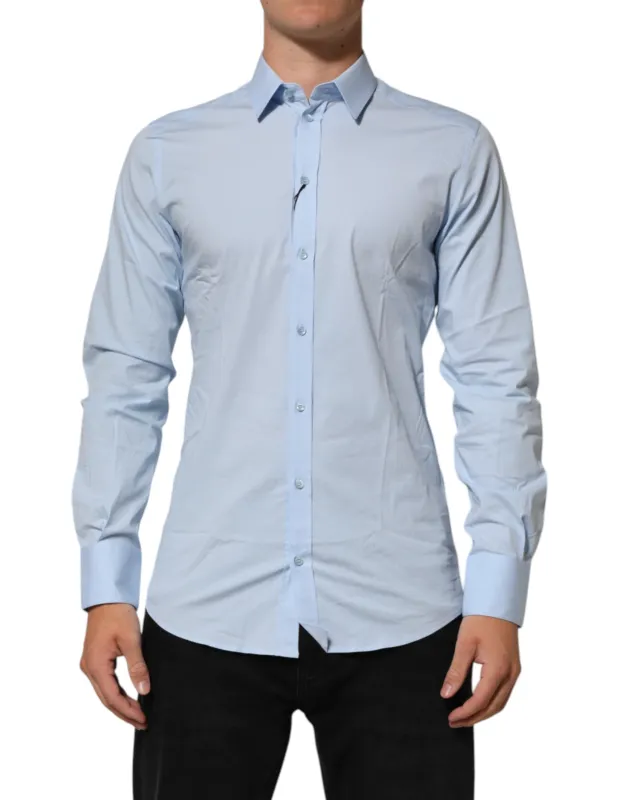 Dolce & Gabbana Light Blue Cotton GOLD Formal Men Dress Shirt sold by Siebentaschen