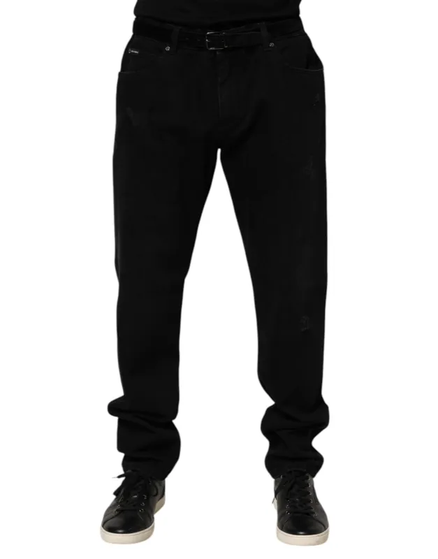 Dolce & Gabbana Black Cotton Regular Denim Men Trouser Jeans sold by Siebentaschen