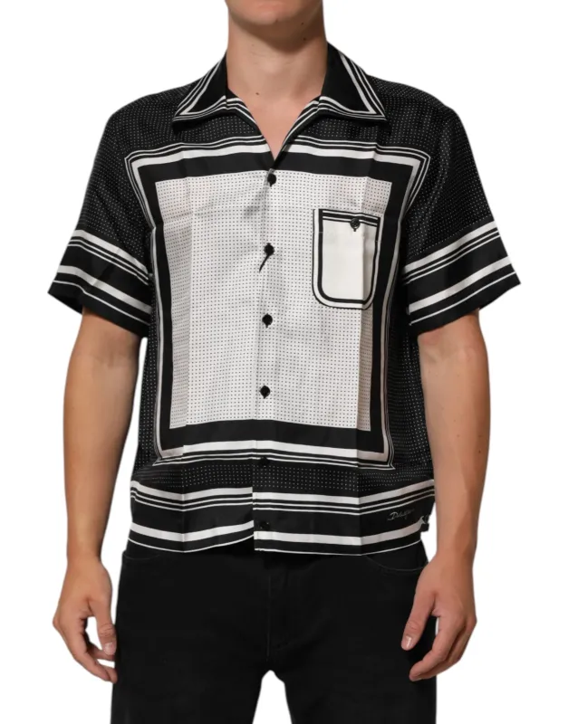 Dolce & Gabbana Black White StripeDot Print Casual Polo Shirt sold by Siebentaschen