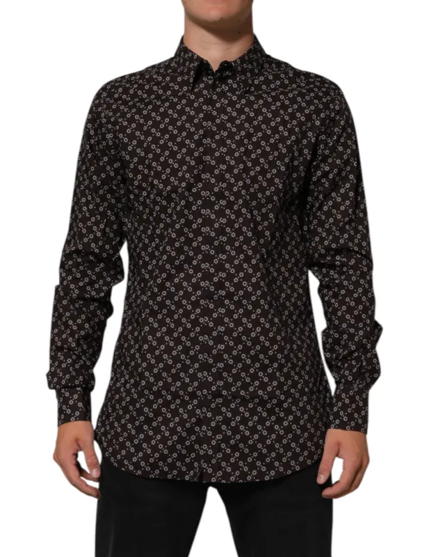 Dolce & Gabbana BrownFloral Collared GOLD Formal Dress Shirt sold by Siebentaschen