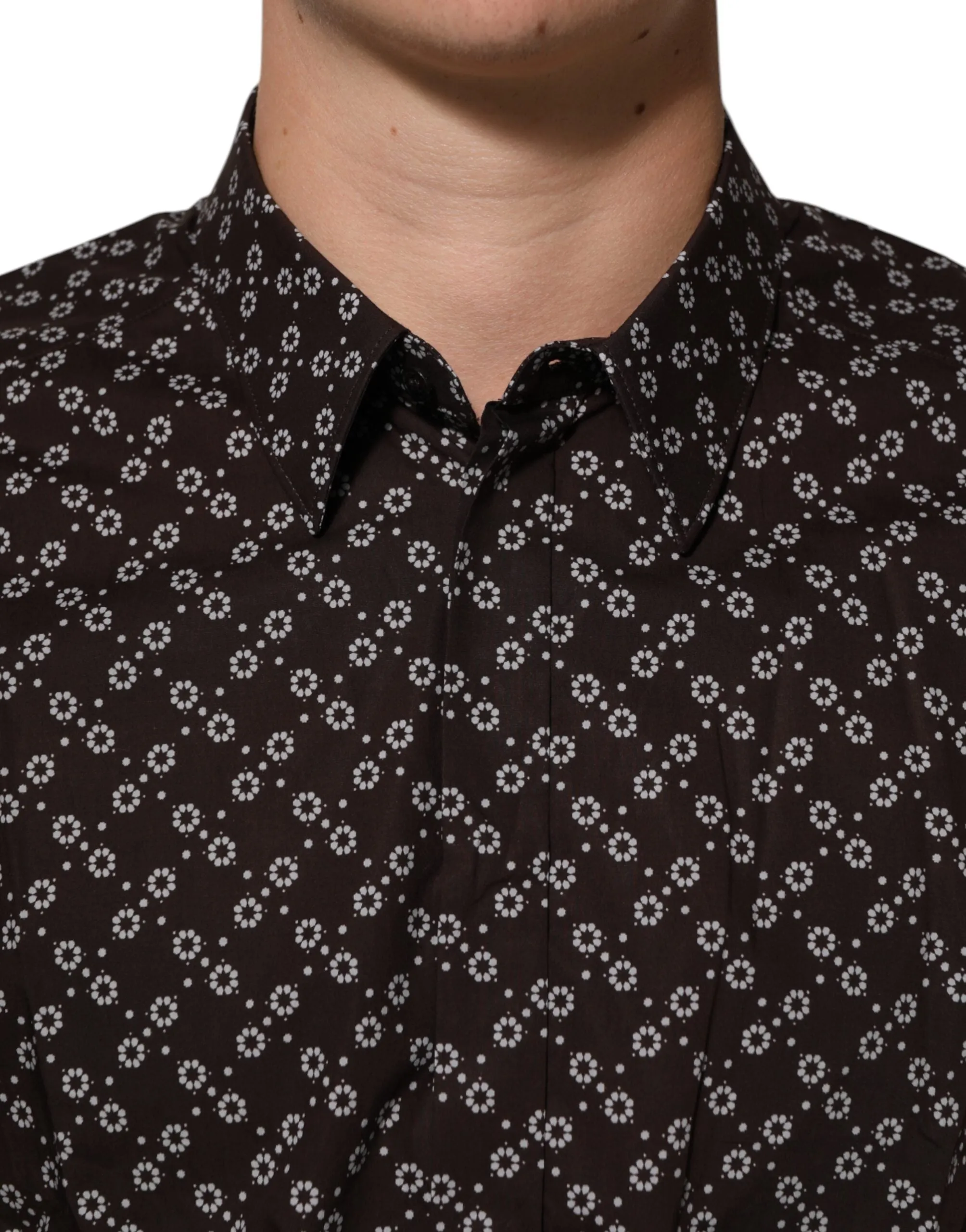 Dolce & Gabbana BrownFloral Collared GOLD Formal Dress Shirt sold by Siebentaschen product image thumbnail 5
