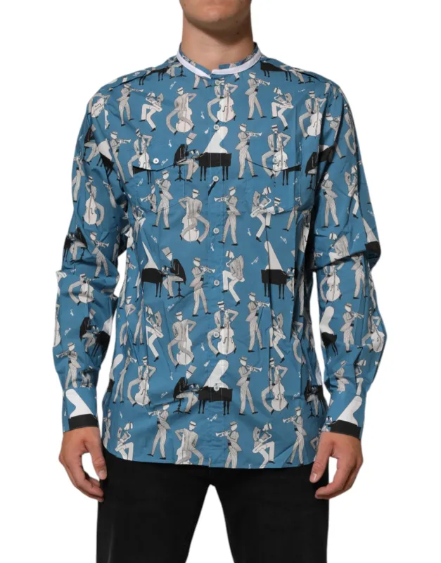 Dolce & Gabbana Blue Jazz Printed Cotton Button Front Shirt sold by Siebentaschen