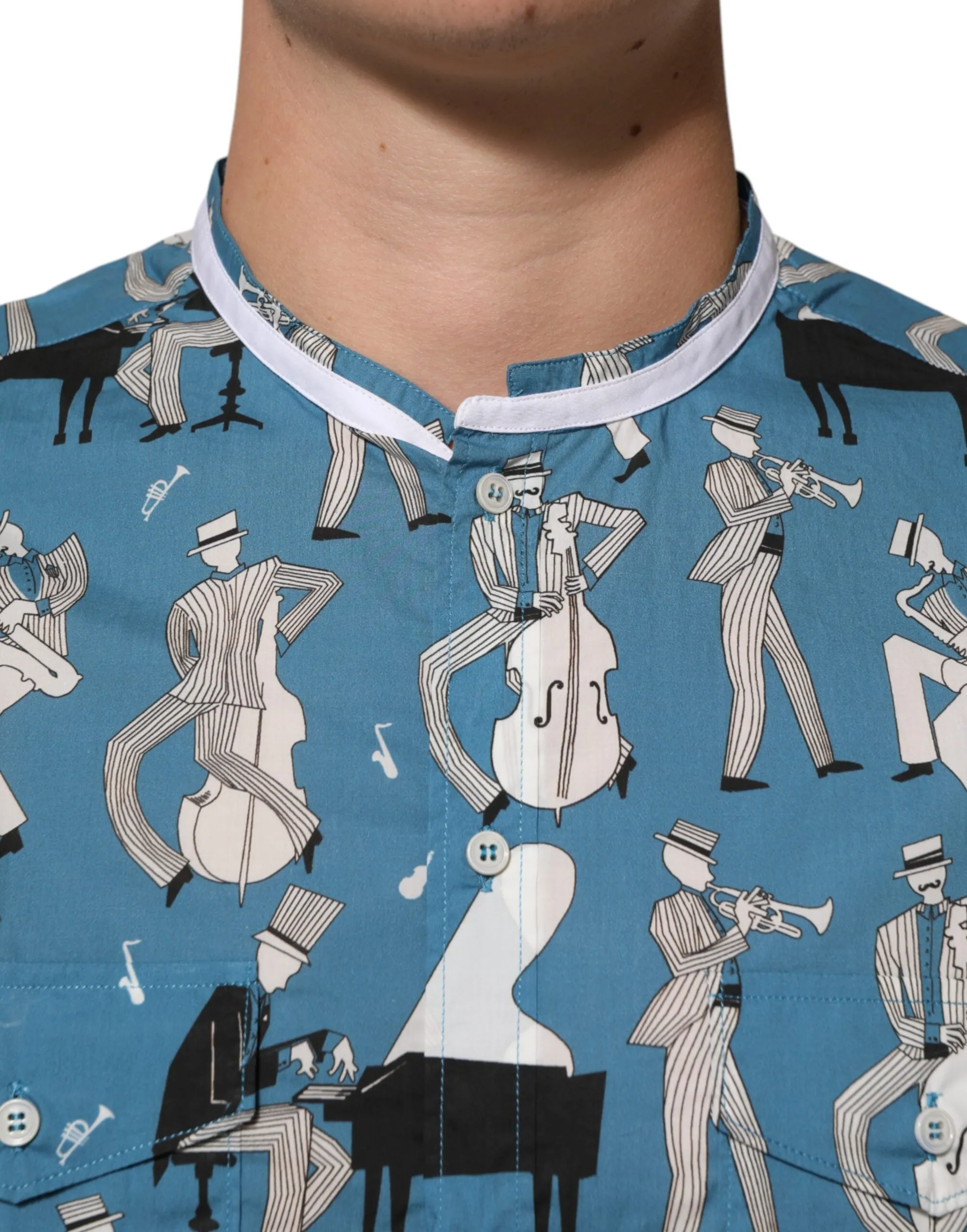 Dolce & Gabbana Blue Jazz Printed Cotton Button Front Shirt sold by Siebentaschen product image thumbnail 5