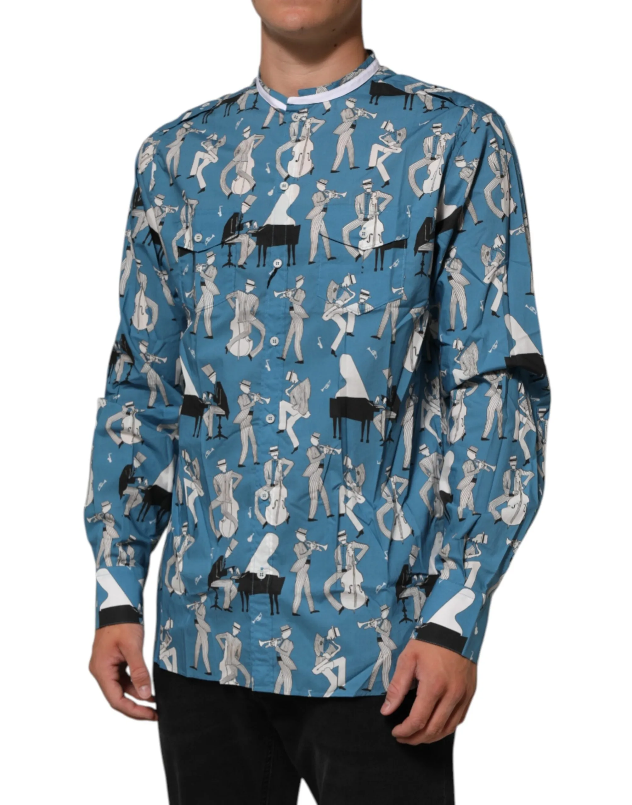 Dolce & Gabbana Blue Jazz Printed Cotton Button Front Shirt sold by Siebentaschen product image thumbnail 3