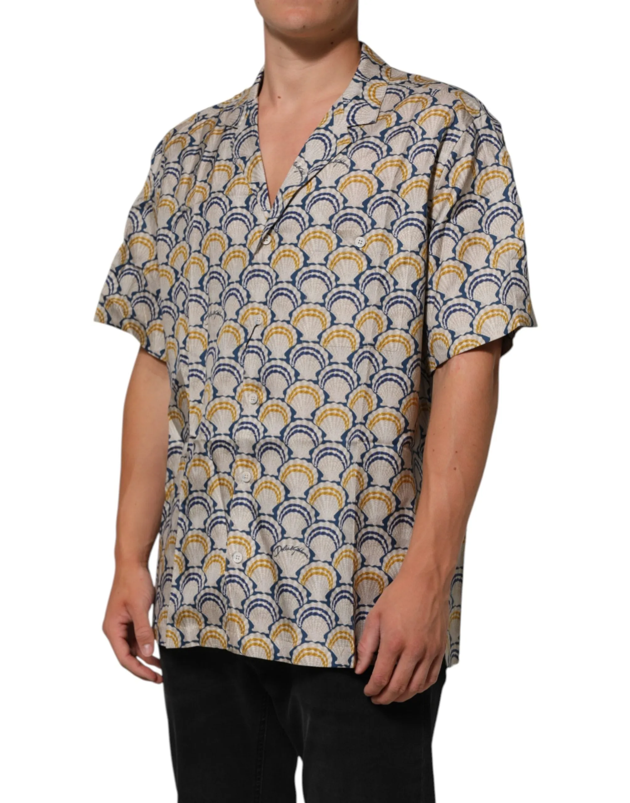 Dolce & Gabbana Cream Cotton Silk Hawaii Scallop Shell Print Shirt sold by Siebentaschen product image thumbnail 3