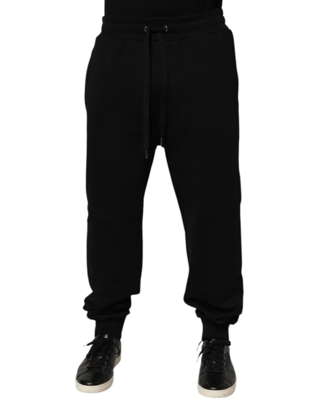 Dolce & Gabbana Black Cotton Drawstring Logo Sweatpants Pants sold by Siebentaschen