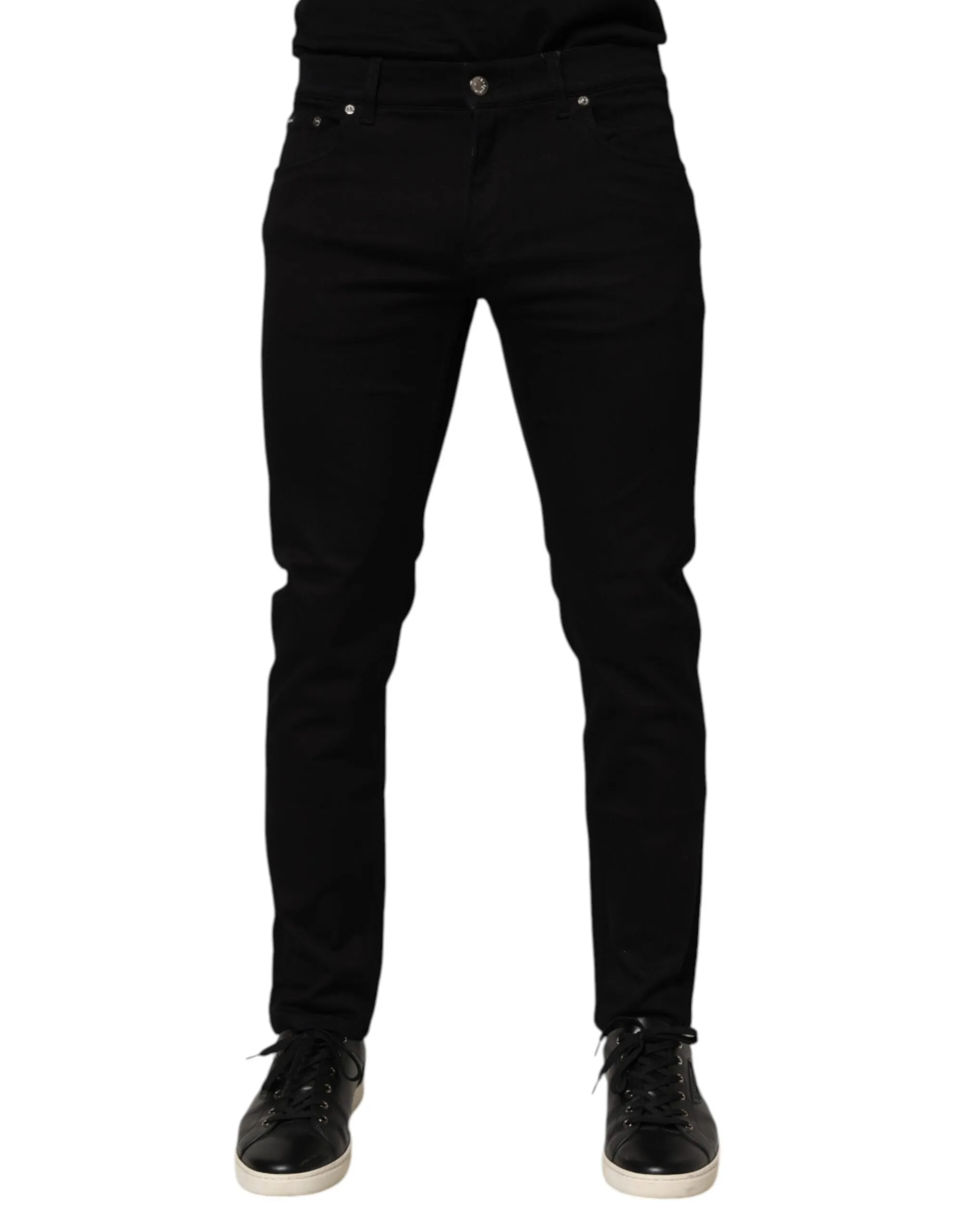Dolce & Gabbana Black Cotton Blend Skinny Men Trouser Pants sold by Siebentaschen product image thumbnail 2