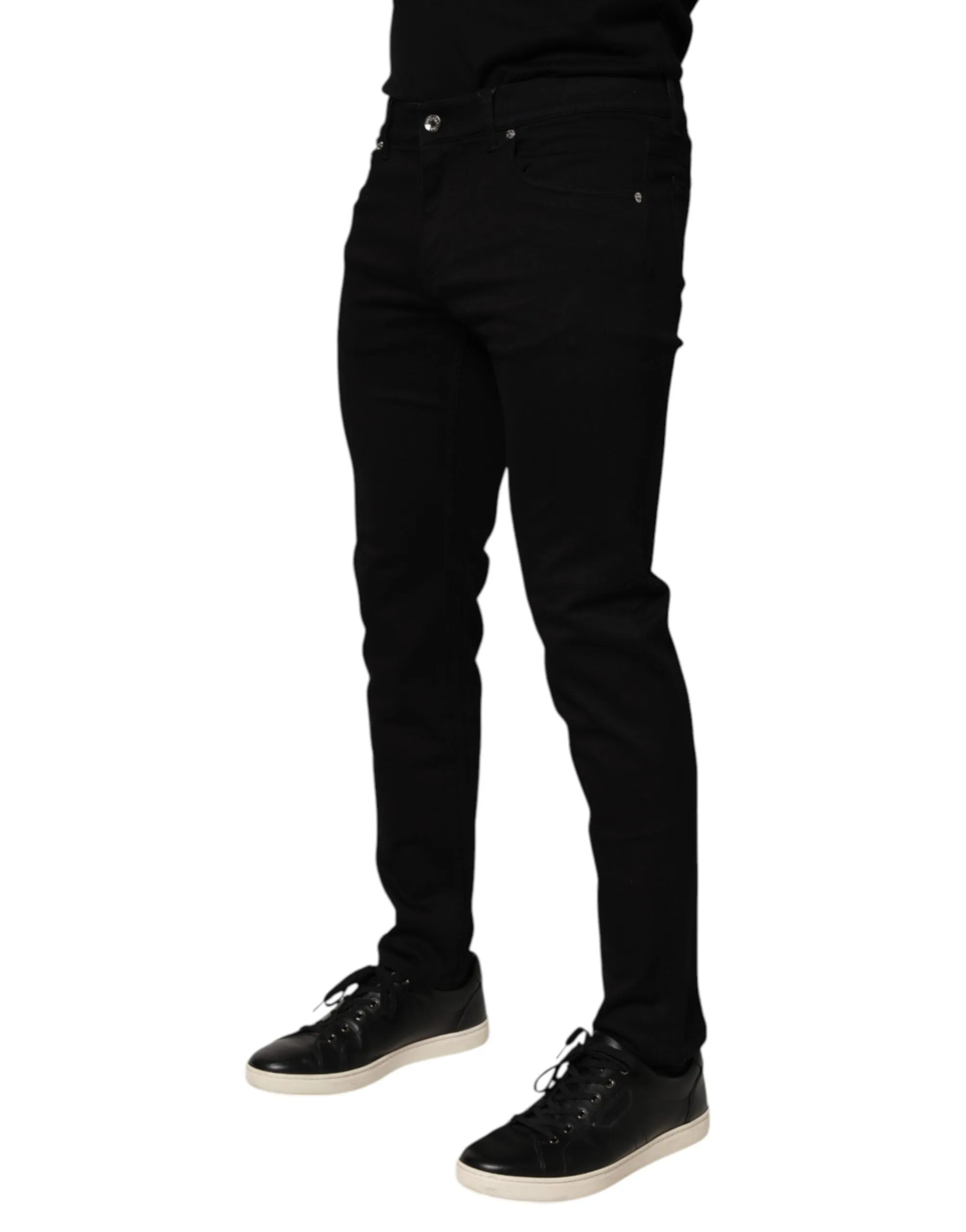 Dolce & Gabbana Black Cotton Blend Skinny Men Trouser Pants sold by Siebentaschen product image thumbnail 3