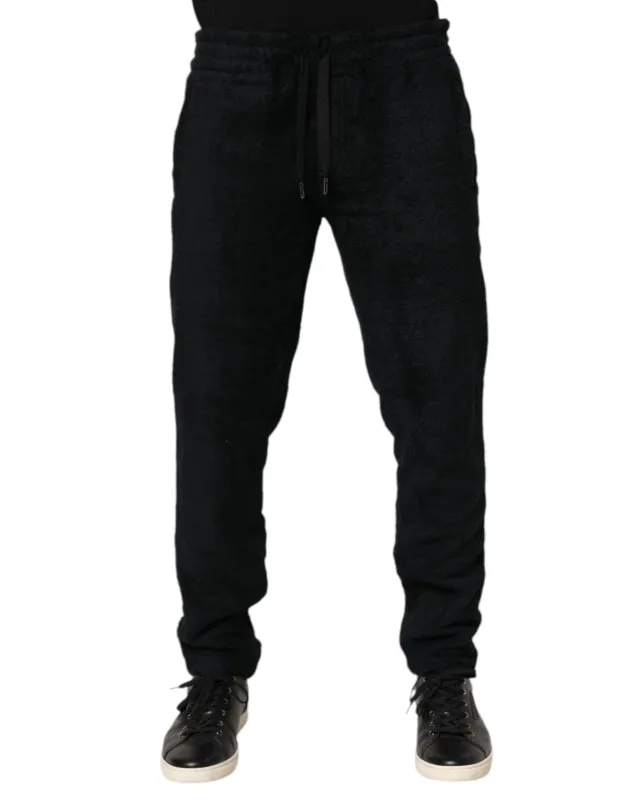 Dolce & Gabbana Black Cotton Logo Men Jogger Sweatpants Pants sold by Siebentaschen