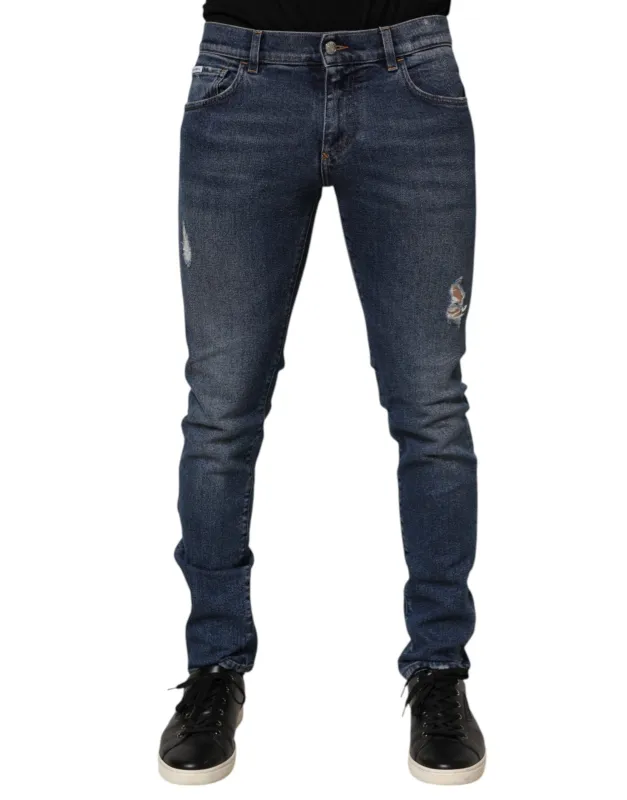 Dolce & Gabbana Blue Cotton Logo Plaque Skinny Men Denim Jeans made by Siebentaschen