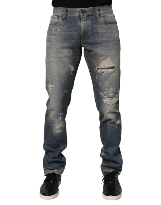 Dolce & Gabbana Blue Distressed Denim Slim Fit Pants Jeans made by Siebentaschen