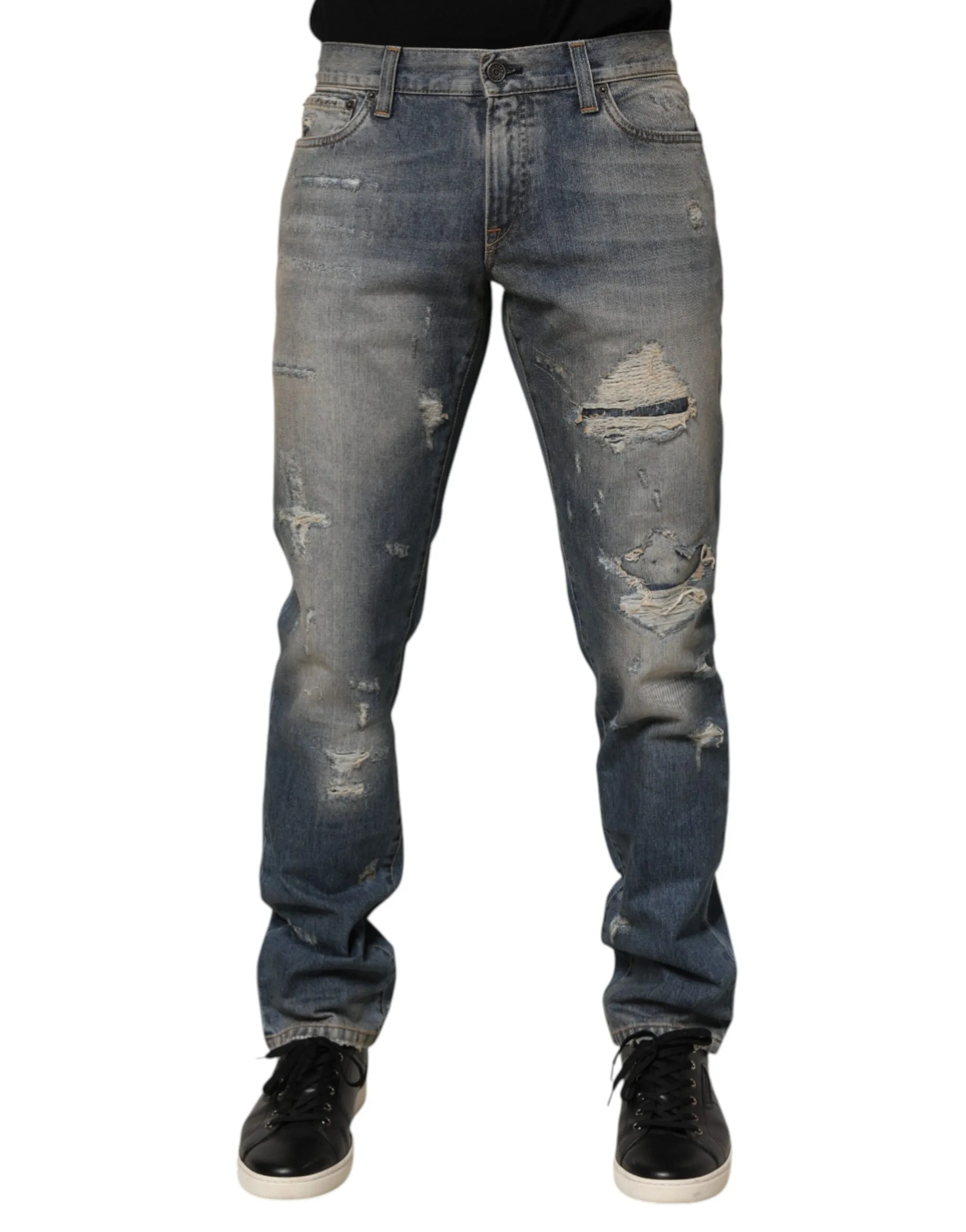 Dolce & Gabbana Blue Distressed Denim Slim Fit Pants Jeans sold by Siebentaschen