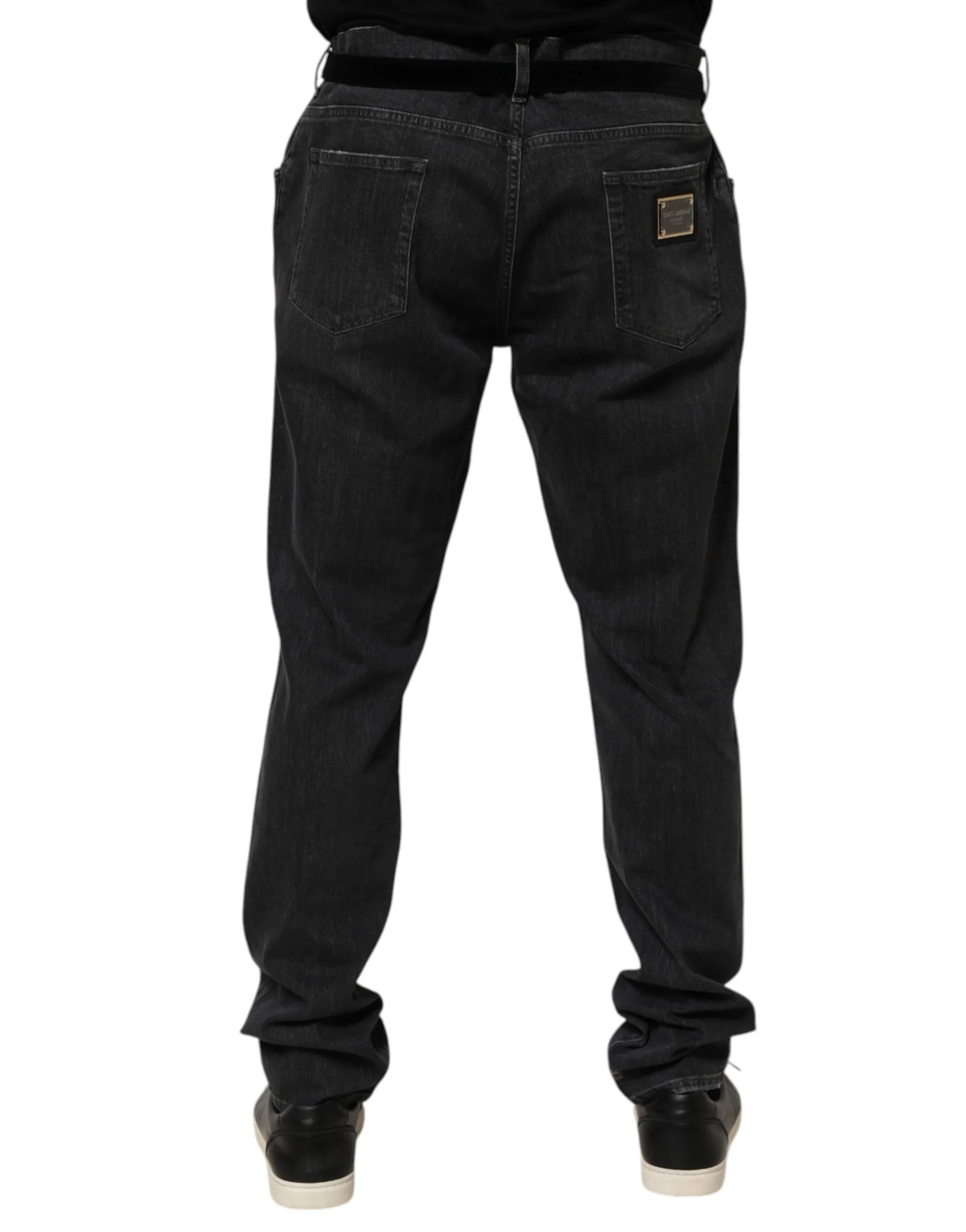 Dolce & Gabbana Black Cotton Slim Fit Distressed Ripped Logo Jeans sold by Siebentaschen product image thumbnail 4