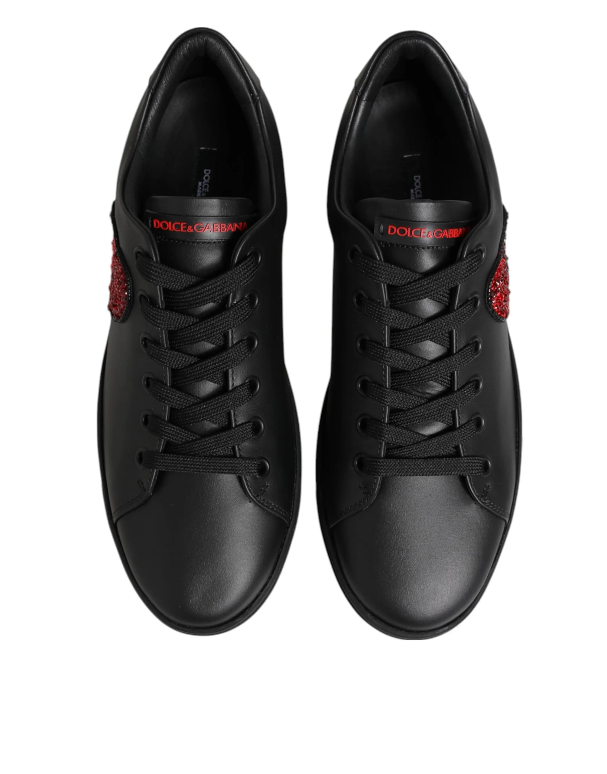 Dolce & Gabbana Black Leather Crystal Heart Low Top Sneakers Shoes sold by Siebentaschen product image thumbnail 4