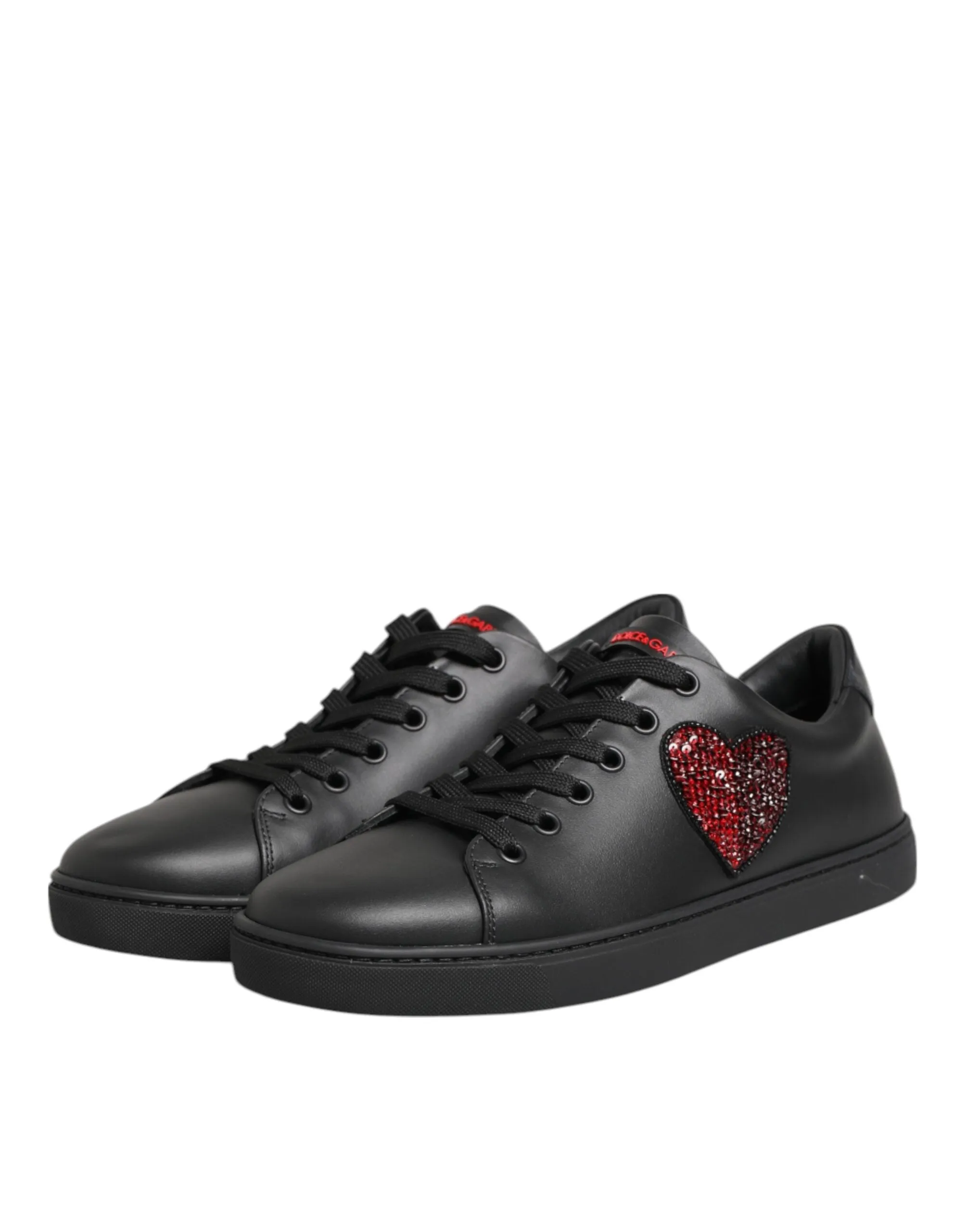 Dolce & Gabbana Black Leather Crystal Heart Low Top Sneakers Shoes sold by Siebentaschen product image thumbnail 5