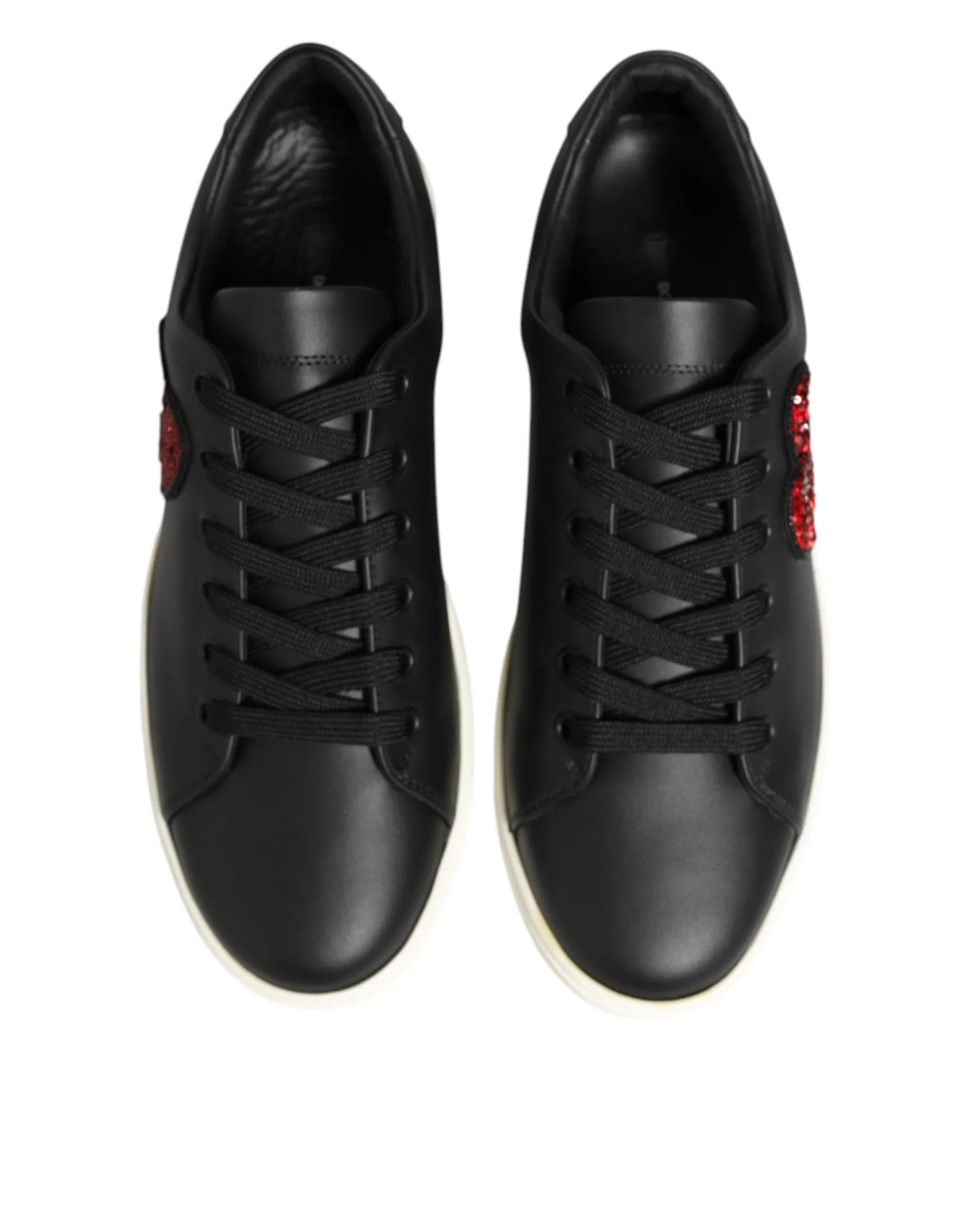 Dolce & Gabbana Black White Leather Crystal Heart Sneakers Shoes sold by Siebentaschen product image thumbnail 3