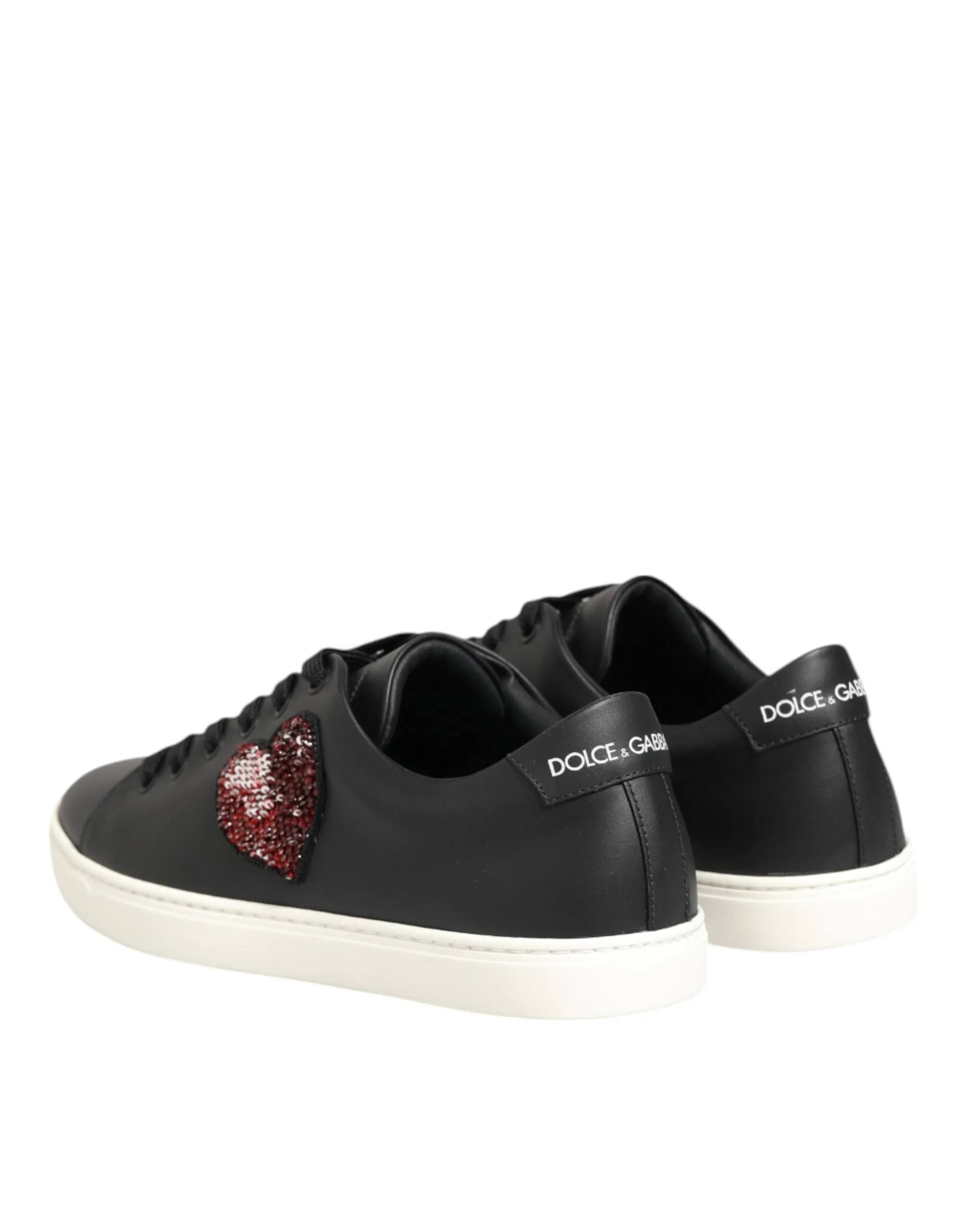 Dolce & Gabbana Black White Leather Crystal Heart Sneakers Shoes sold by Siebentaschen product image thumbnail 5