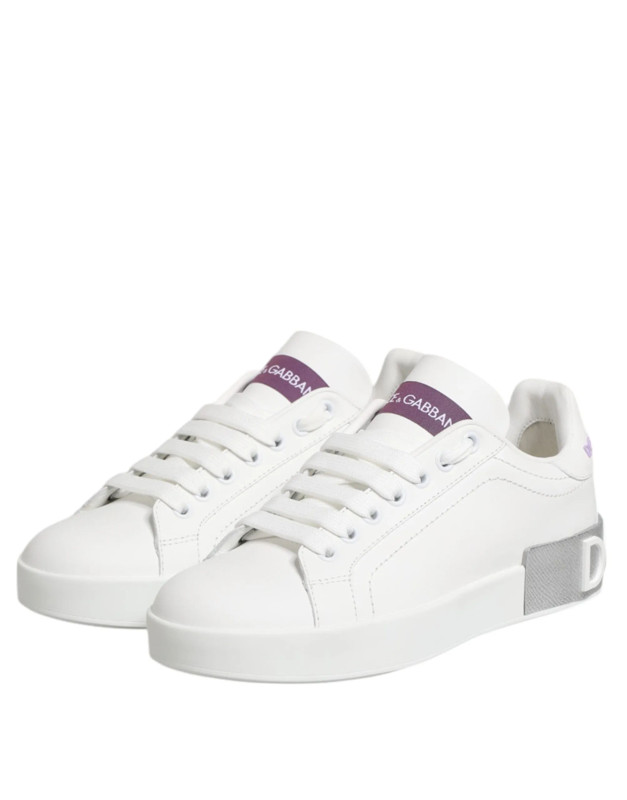 Dolce & Gabbana White Purple Leather Low Top Sneakers Shoes sold by Siebentaschen product image thumbnail 5
