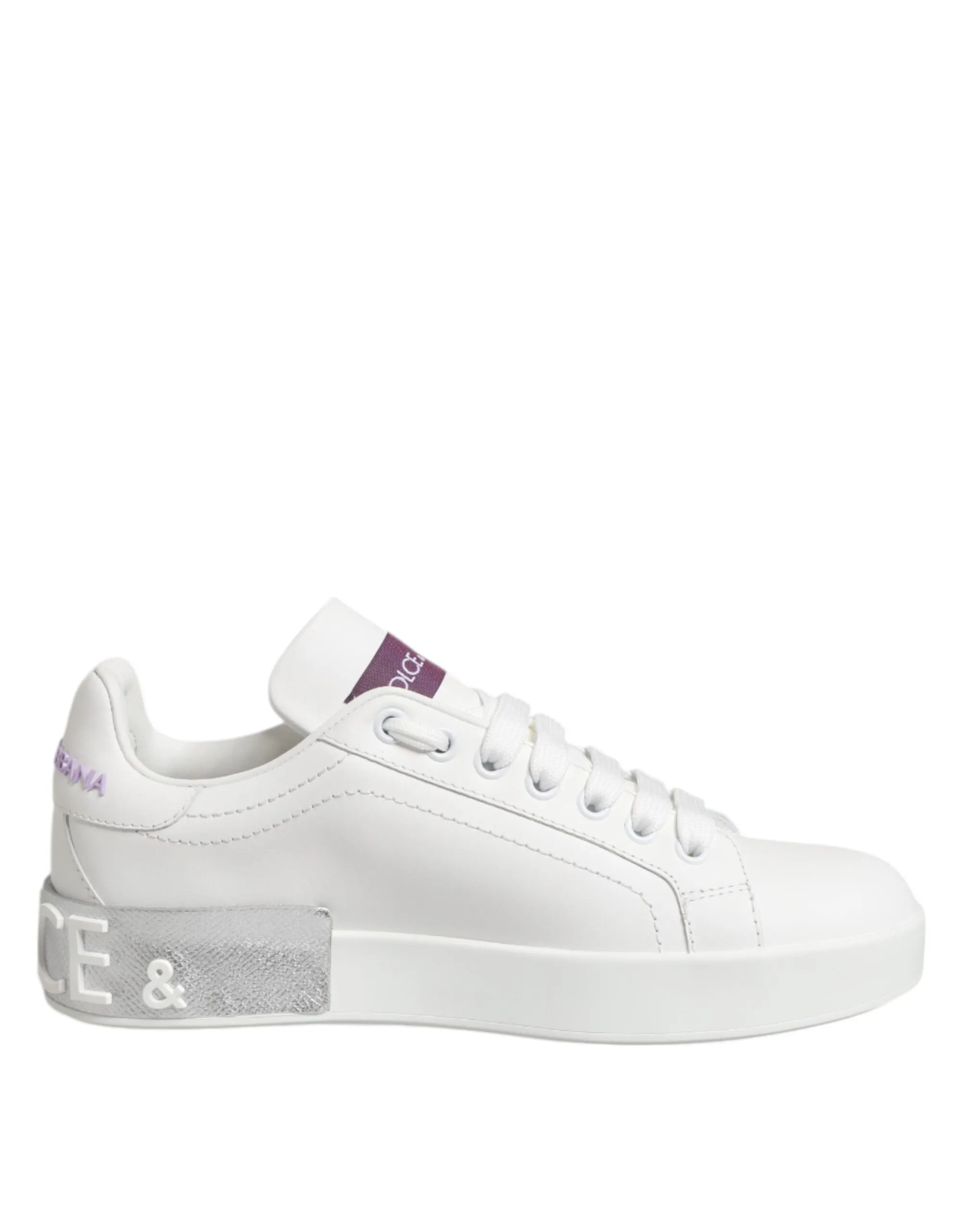 Dolce & Gabbana White Purple Leather Low Top Sneakers Shoes sold by Siebentaschen product image thumbnail 2