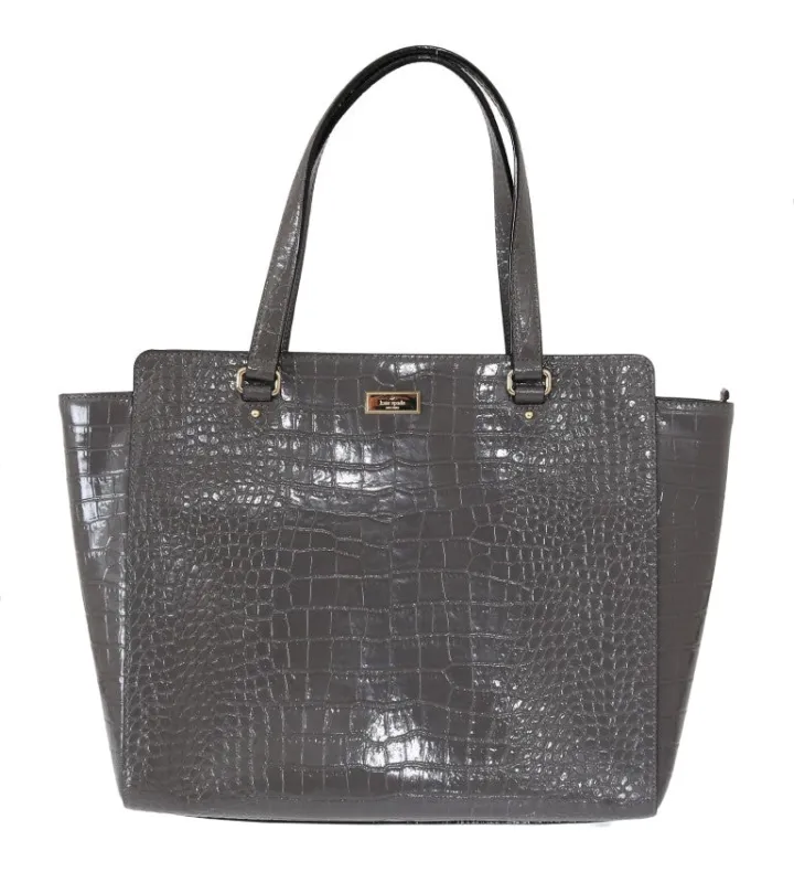 Kate Spade Grey Croc Embossed Leather Elissa Bristol Drive Tote Handbag Bag sold by Siebentaschen