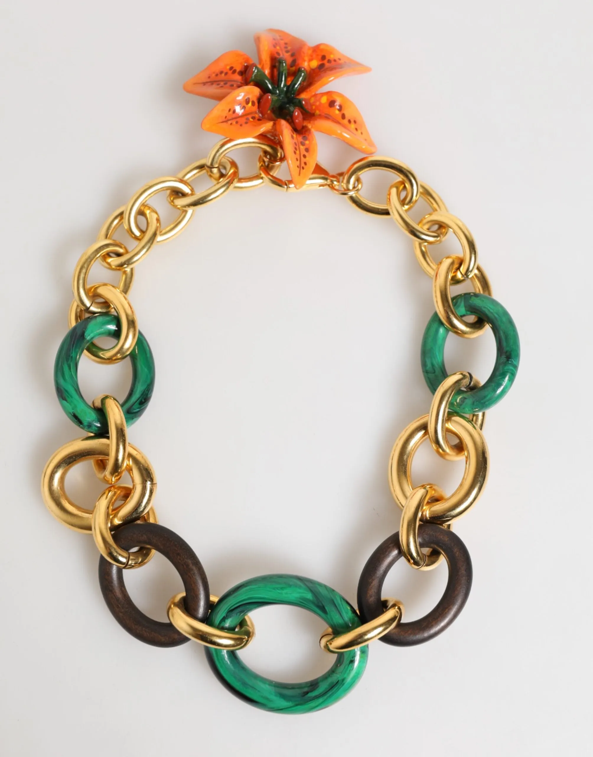 Dolce & Gabbana Multicolor Gold Brass Tiger Lily Floral Chai Necklace sold by Siebentaschen product image thumbnail 2
