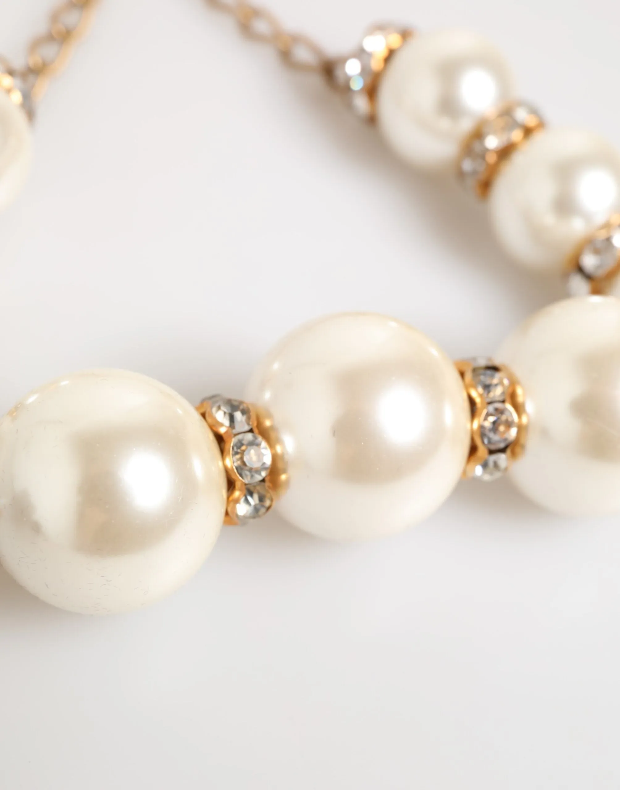 Dolce & Gabbana Gold Brass Faux Pearl Crystal Statement Luxury Jewelry Necklace sold by Siebentaschen product image thumbnail 3