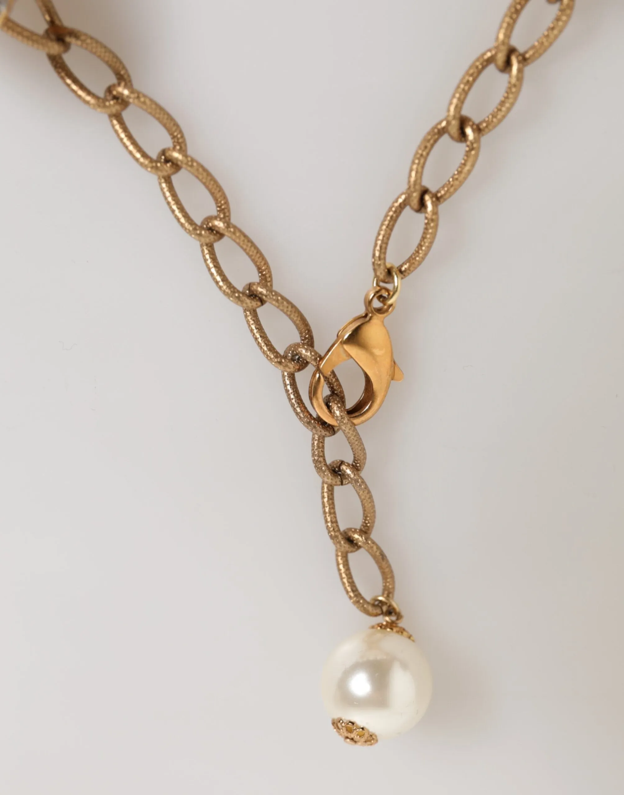 Dolce & Gabbana Gold Brass Faux Pearl Crystal Statement Luxury Jewelry Necklace sold by Siebentaschen product image thumbnail 4
