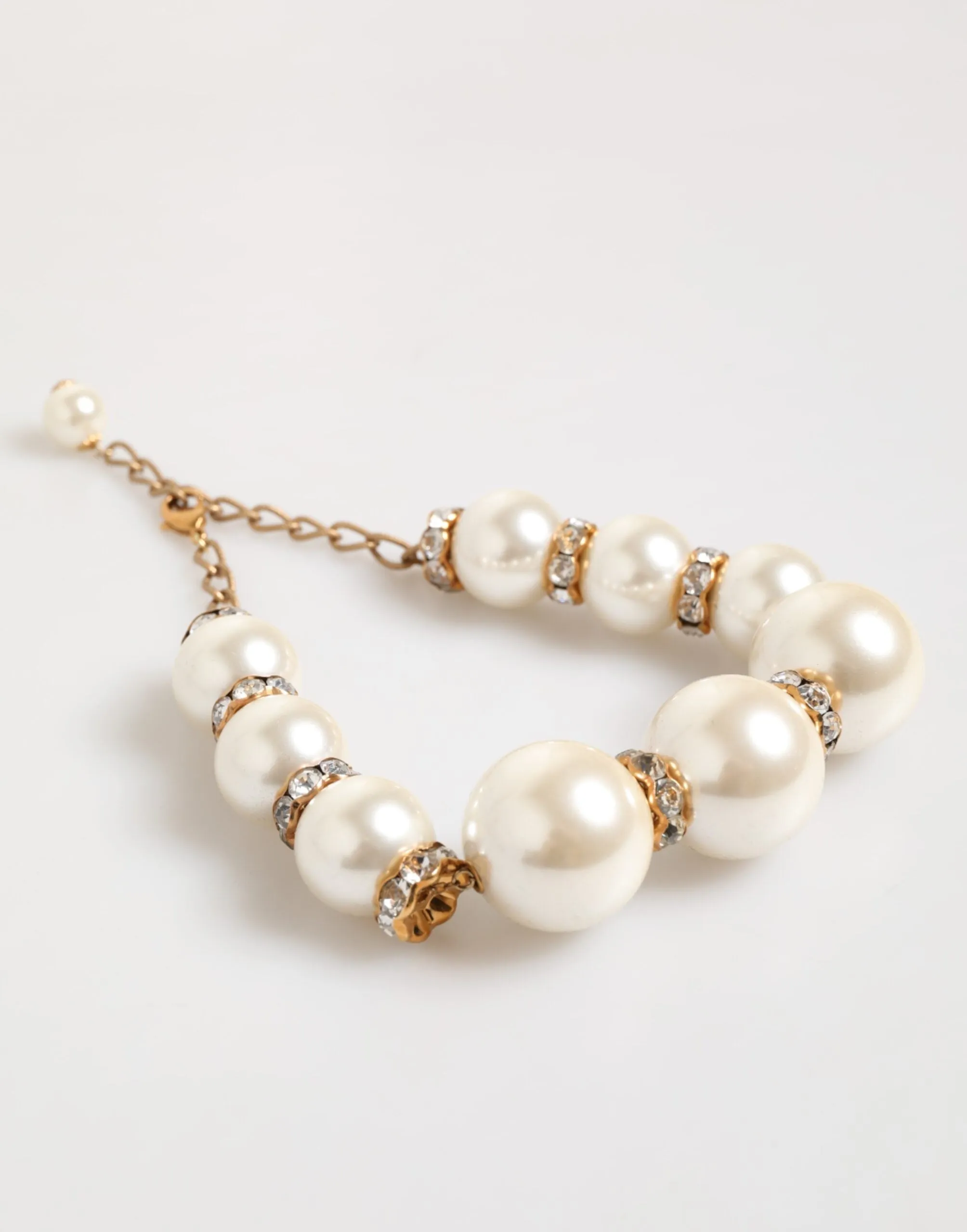 Dolce & Gabbana Gold Brass Faux Pearl Crystal Statement Luxury Jewelry Necklace sold by Siebentaschen product image thumbnail 5