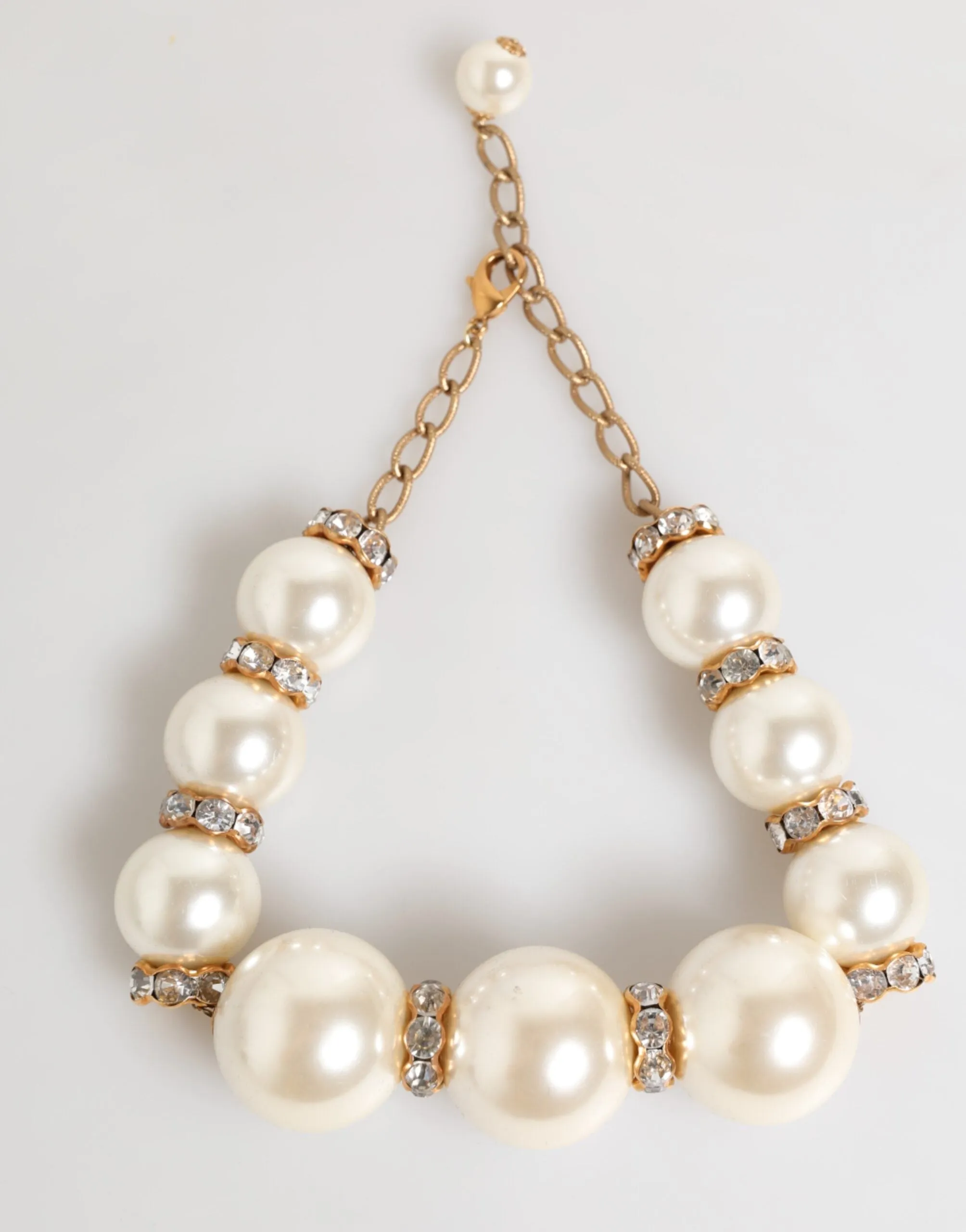 Dolce & Gabbana Gold Brass Faux Pearl Crystal Statement Luxury Jewelry Necklace sold by Siebentaschen product image thumbnail 2