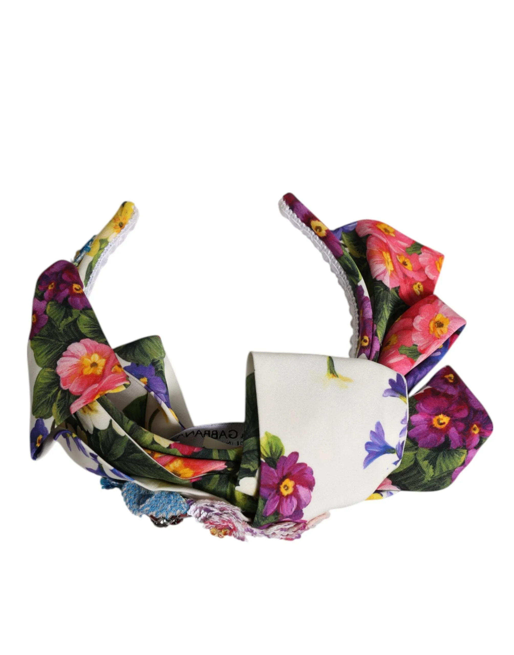 Dolce & Gabbana White Multicolor Floral Silk Bow Crystal Embellished Headband sold by Siebentaschen product image thumbnail 5