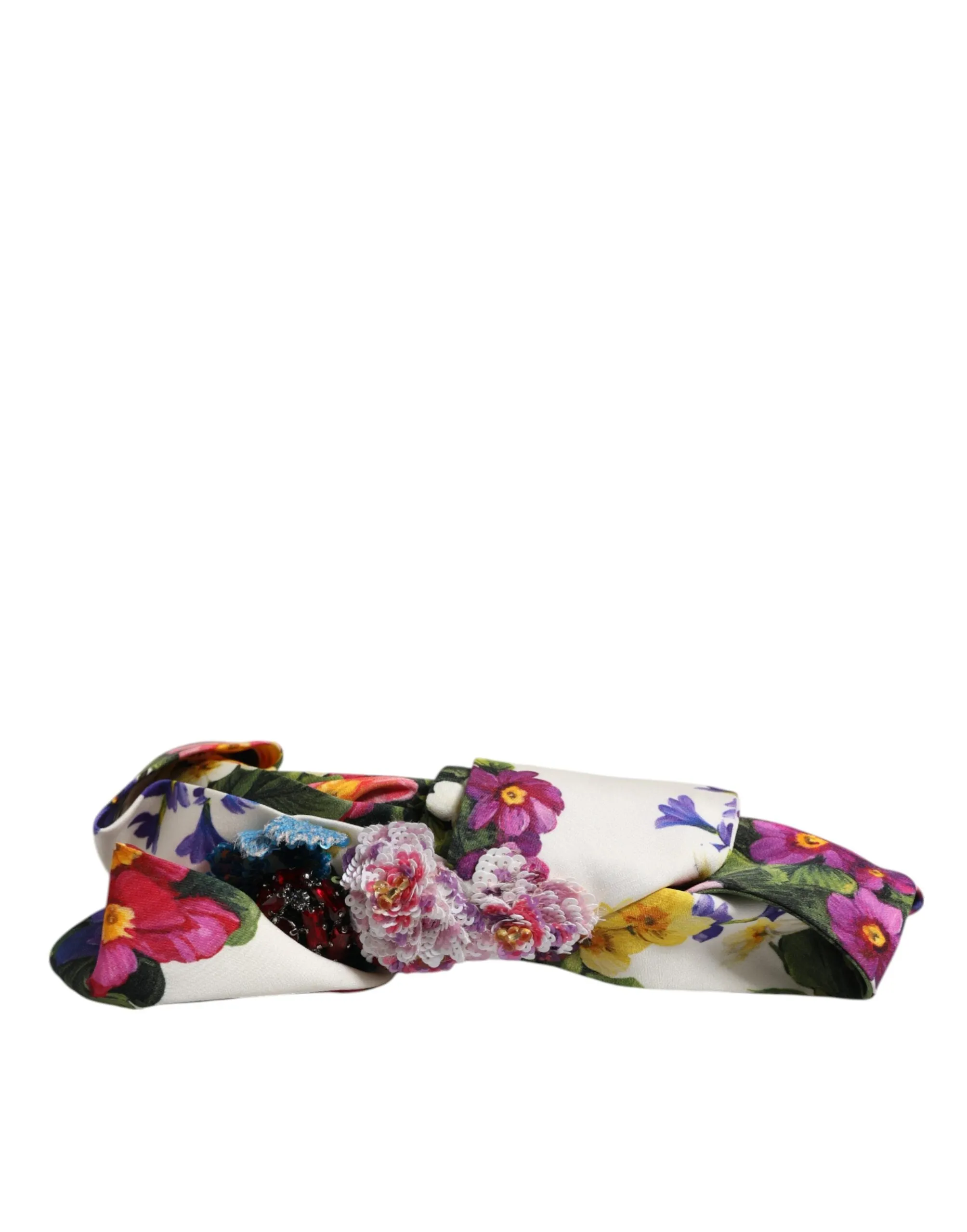 Dolce & Gabbana White Multicolor Floral Silk Bow Crystal Embellished Headband sold by Siebentaschen product image thumbnail 2
