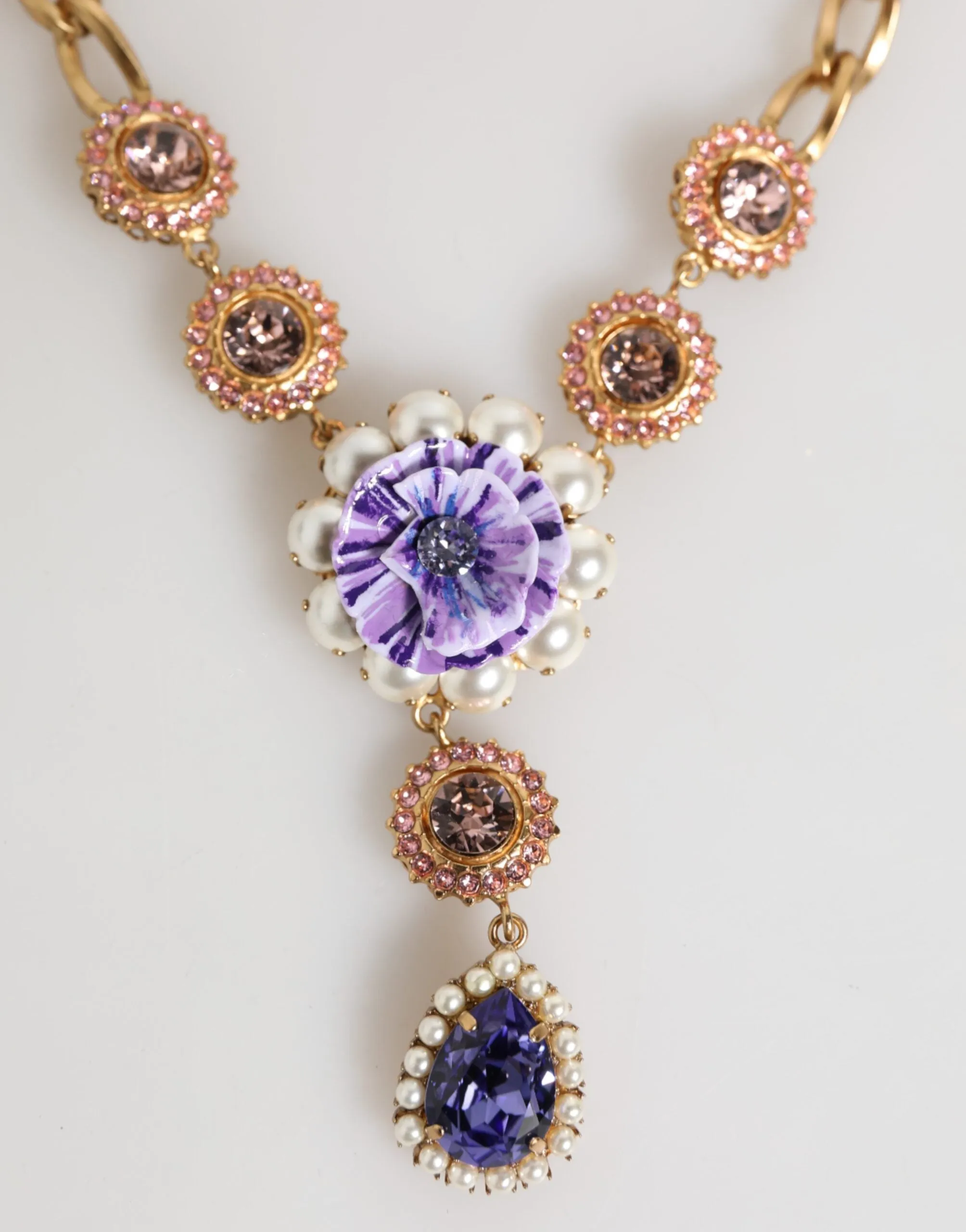 Dolce & Gabbana Gold Brass Crystal Pearl Purple Floral Pendant Jewelry Necklace sold by Siebentaschen product image thumbnail 3