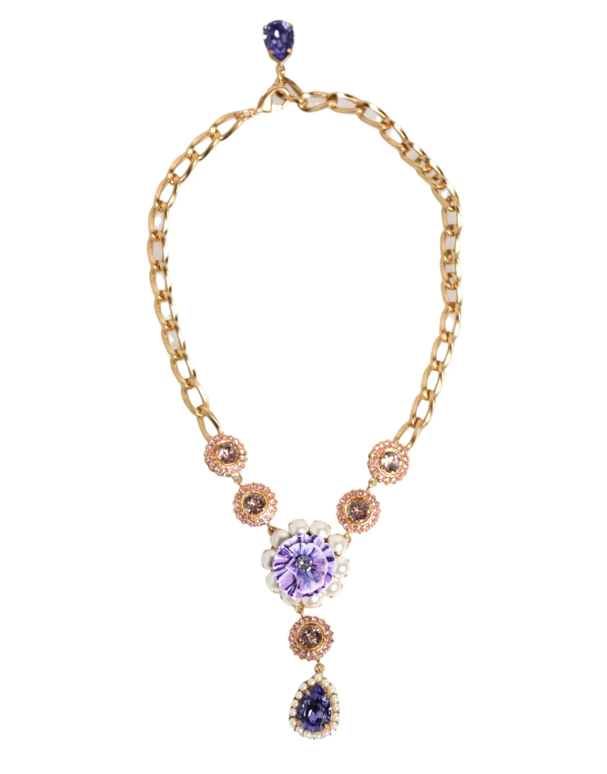 Dolce & Gabbana Gold Brass Crystal Pearl Purple Floral Pendant Jewelry Necklace sold by Siebentaschen product image thumbnail 2