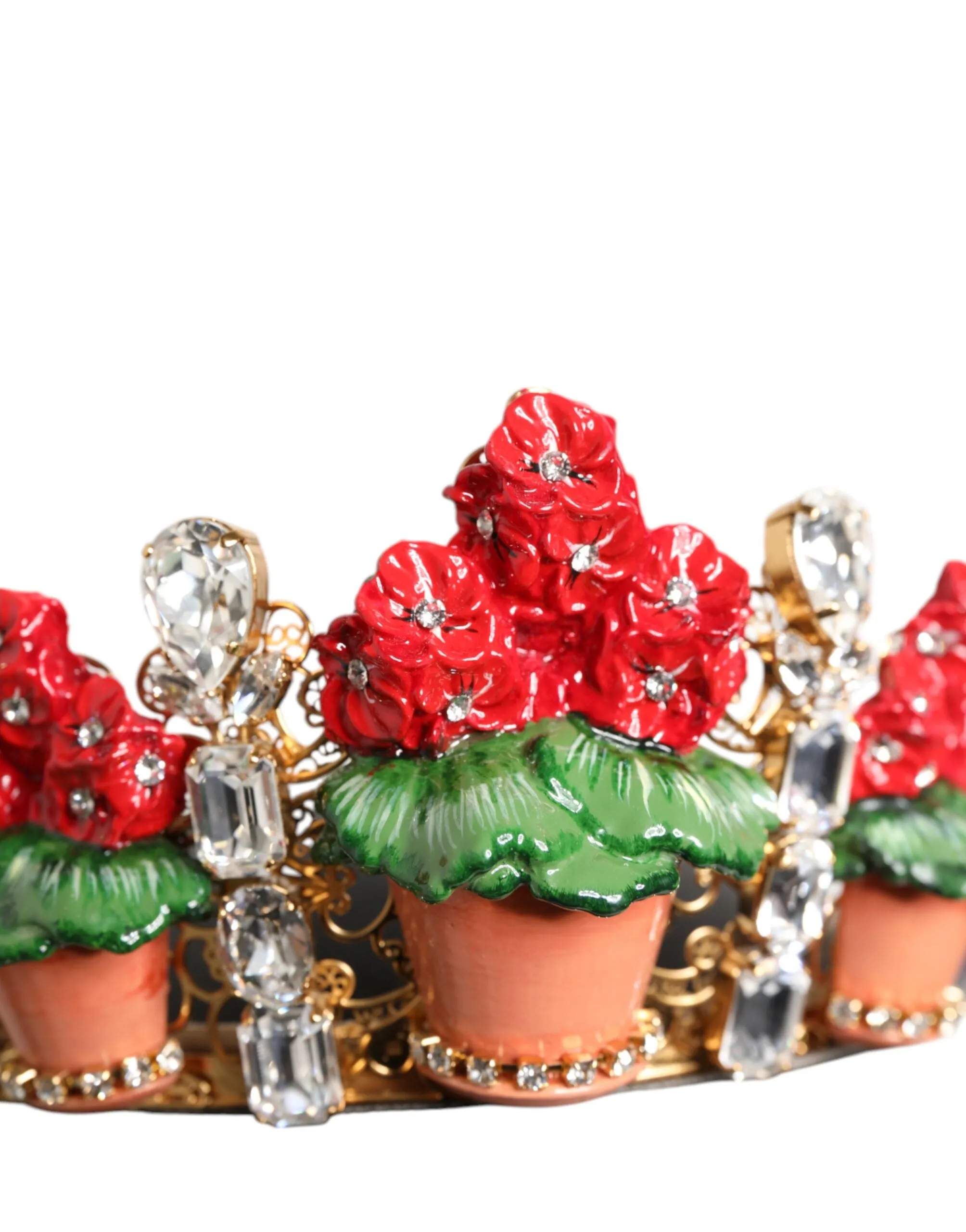 Dolce & Gabbana Red Floral Flowerpot Crystal Gold Crown Tiara Headband sold by Siebentaschen product image thumbnail 5
