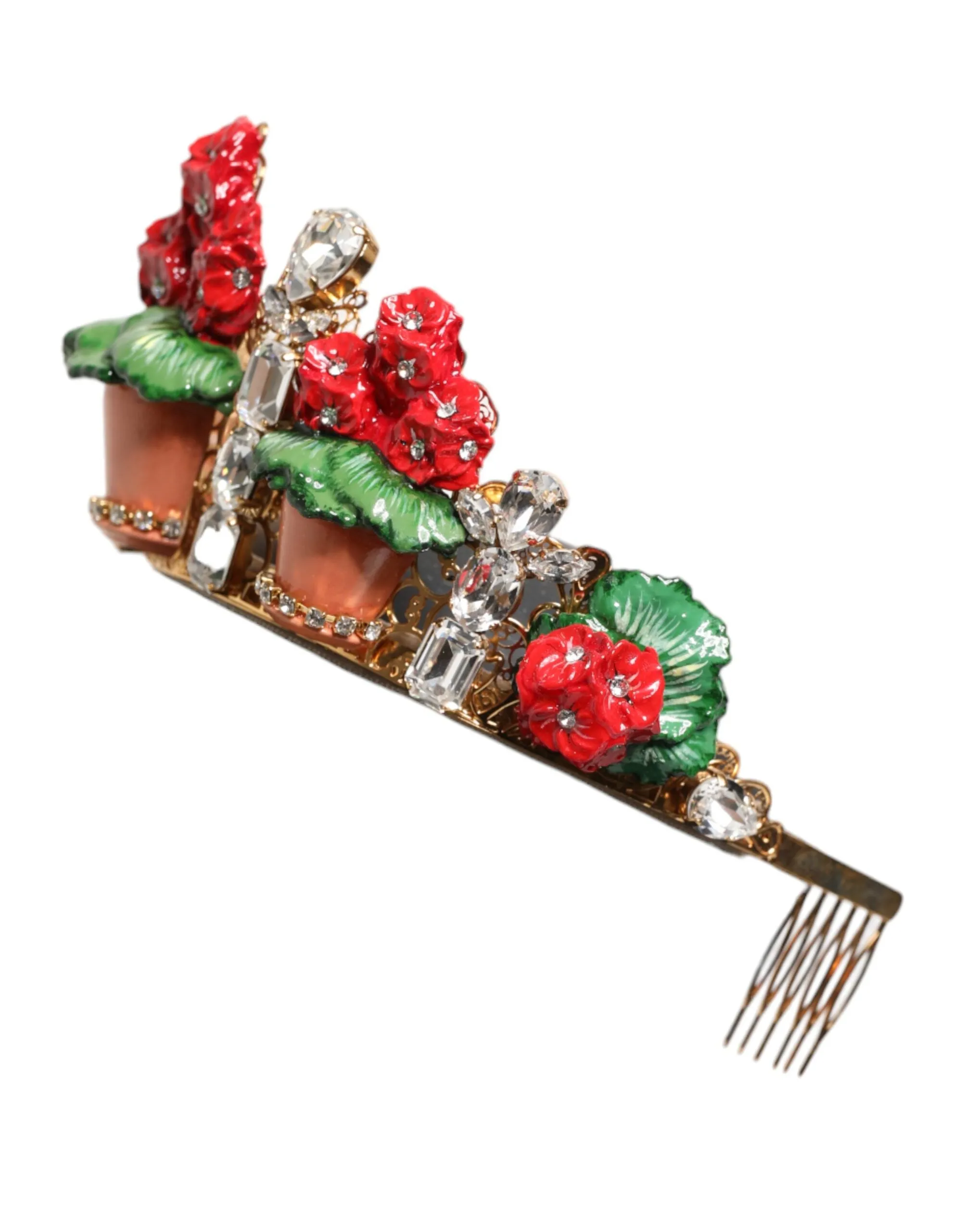 Dolce & Gabbana Red Floral Flowerpot Crystal Gold Crown Tiara Headband sold by Siebentaschen product image thumbnail 3