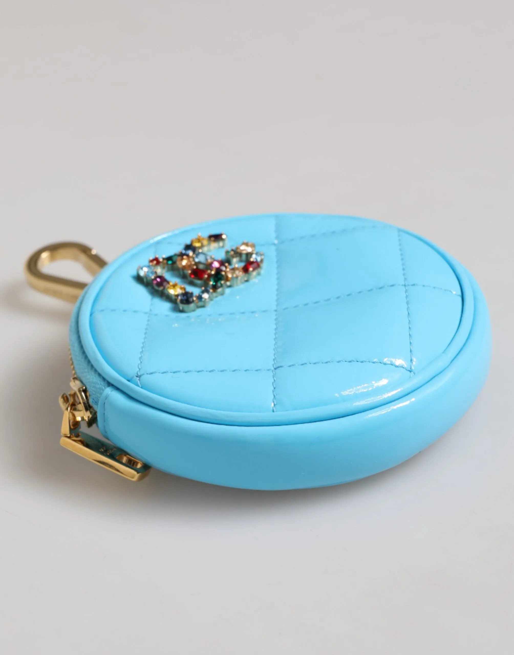 Dolce & Gabbana Azure Blue Leather Round Coin Purse Keychain Crystal Logo Wallet sold by Siebentaschen product image thumbnail 4
