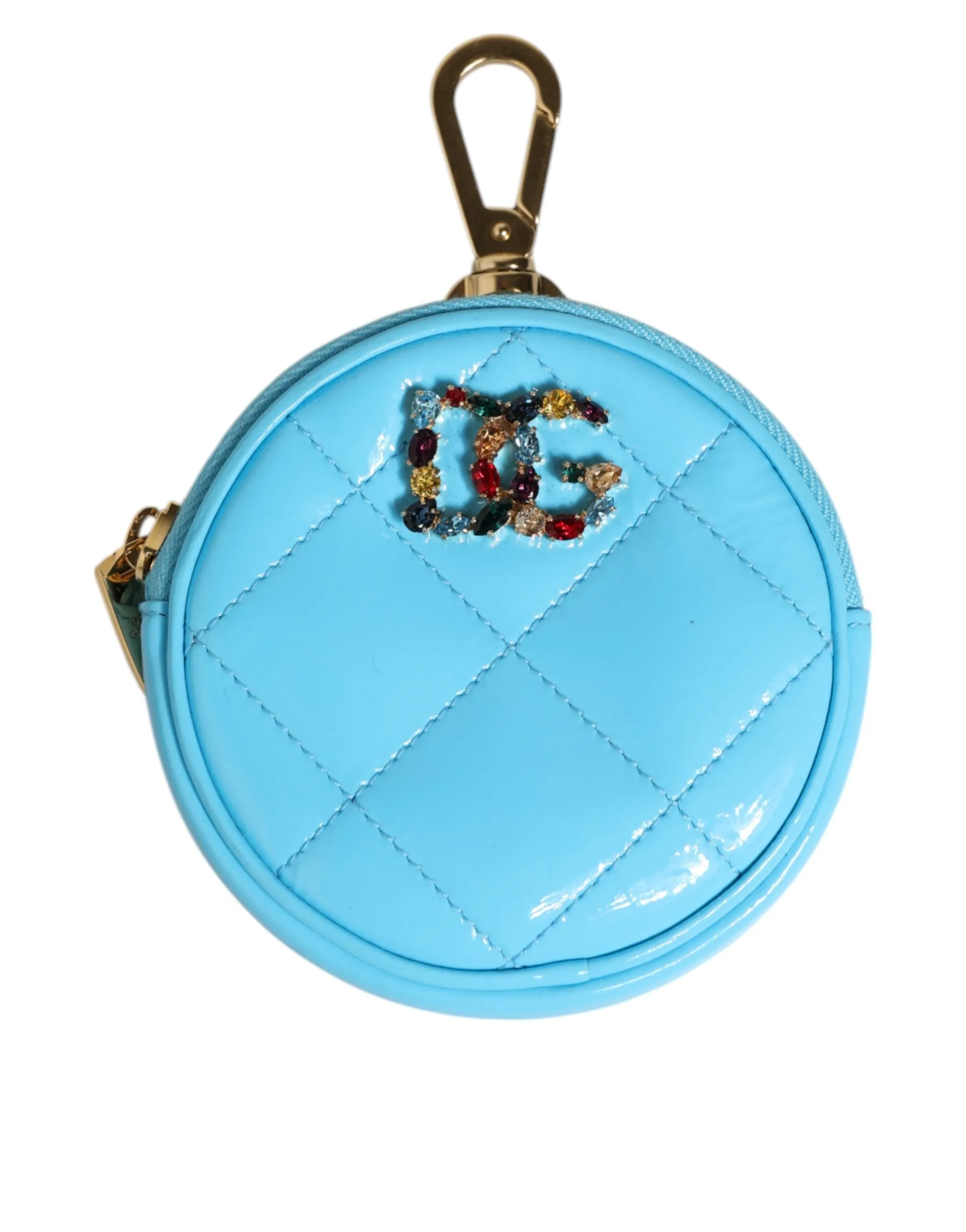 Dolce & Gabbana Azure Blue Leather Round Coin Purse Keychain Crystal Logo Wallet sold by Siebentaschen product image thumbnail 2