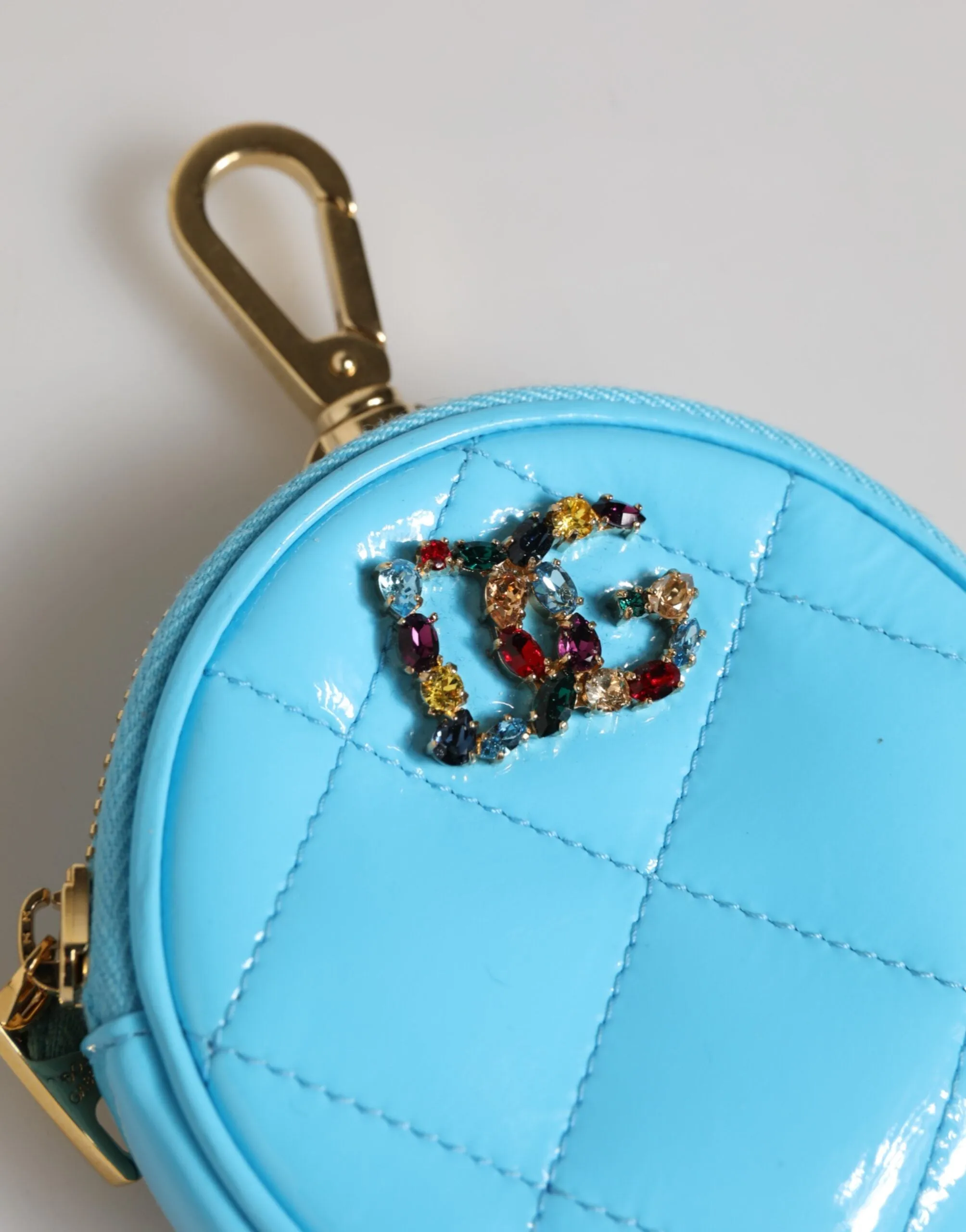 Dolce & Gabbana Azure Blue Leather Round Coin Purse Keychain Crystal Logo Wallet sold by Siebentaschen product image thumbnail 3