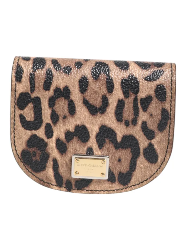Dolce & Gabbana Brown Black Calf Leather Leopard Print Logo Plaque Wallet sold by Siebentaschen