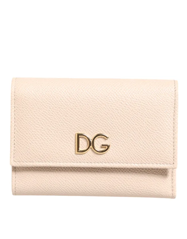 Dolce & Gabbana Light Pink Calf Leather DG Logo French Flap Wallet sold by Siebentaschen