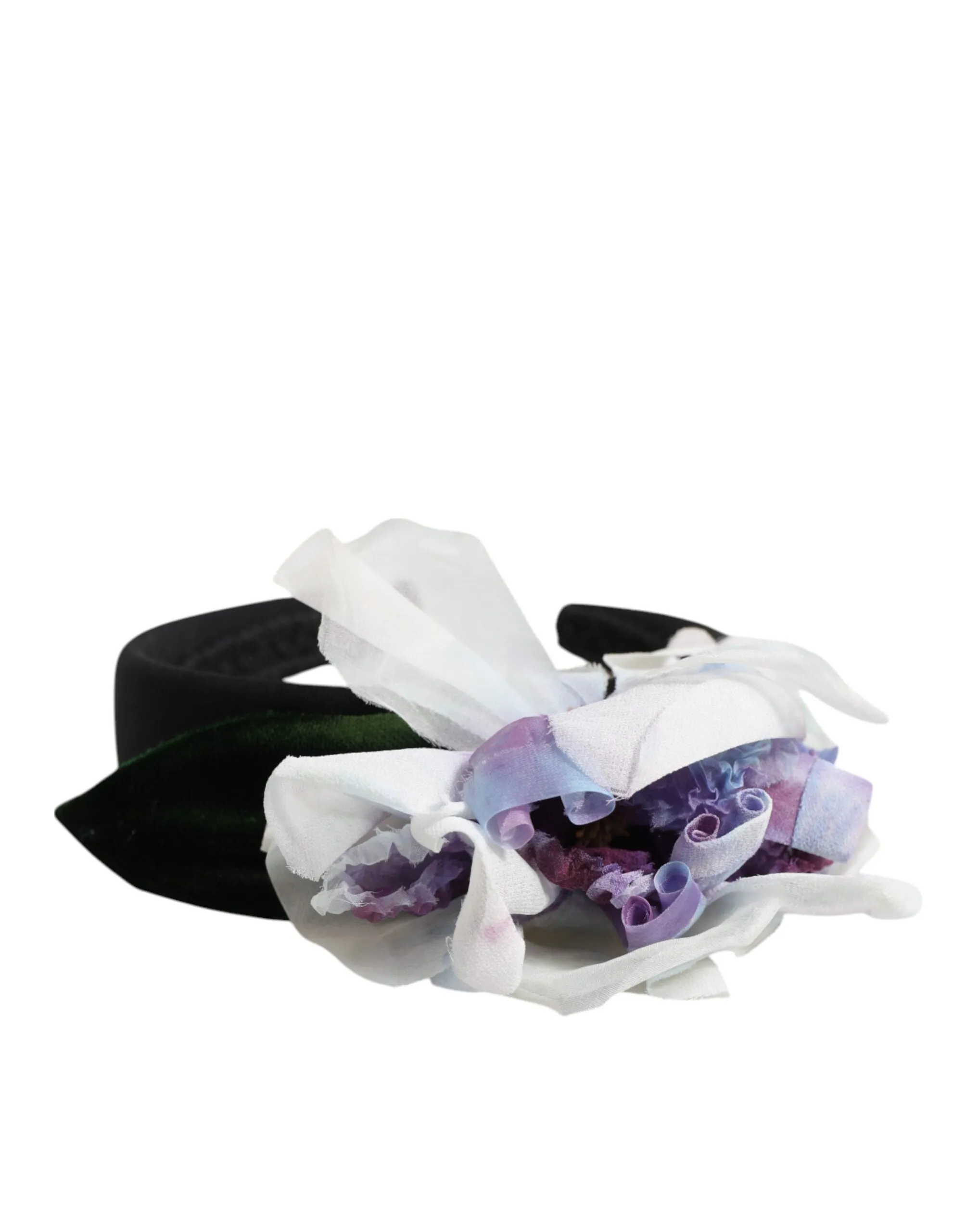 Dolce & Gabbana Black Green Silk Purple White Floral Appliqué Accessory Headband sold by Siebentaschen product image thumbnail 5