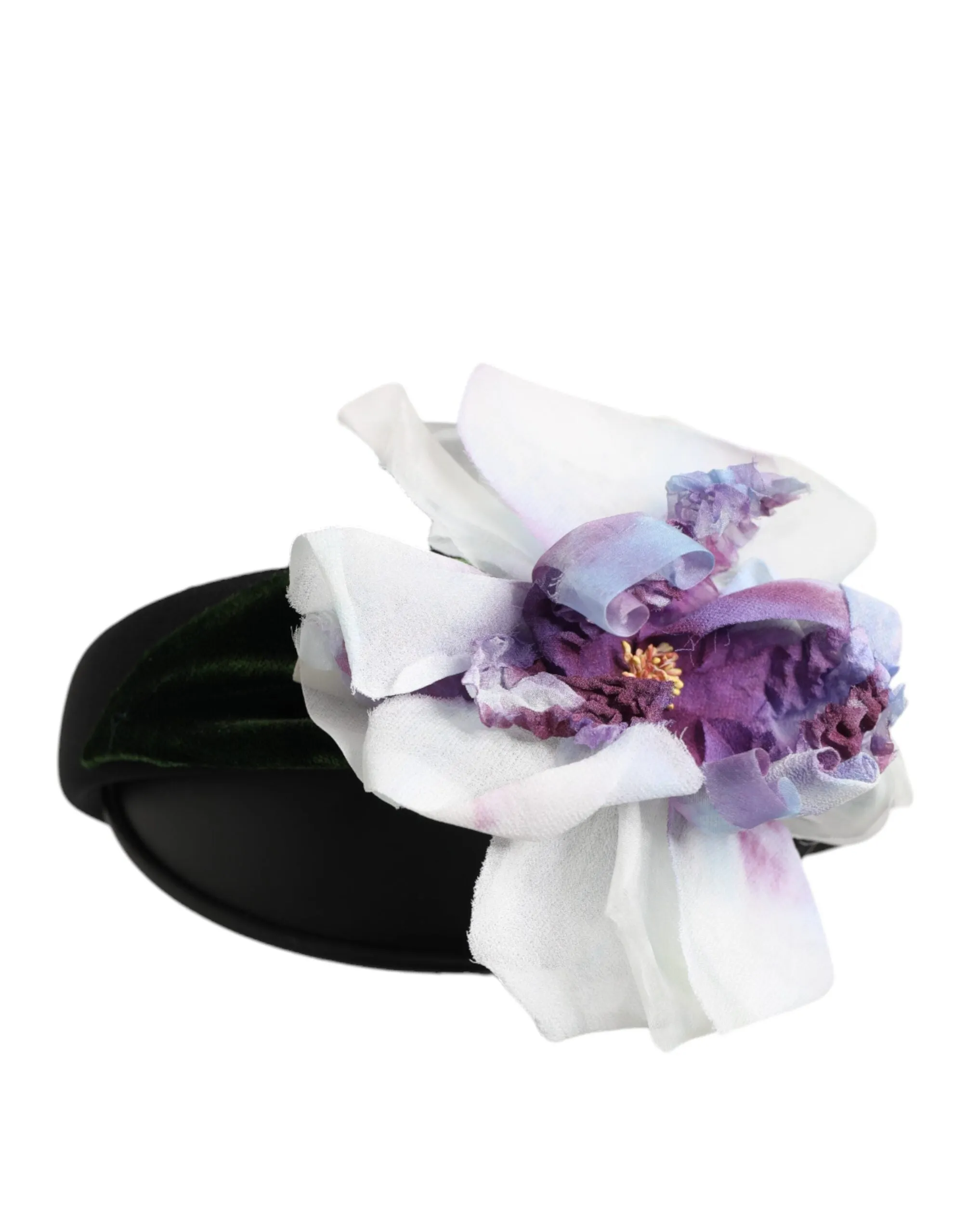 Dolce & Gabbana Black Green Silk Purple White Floral Appliqué Accessory Headband sold by Siebentaschen