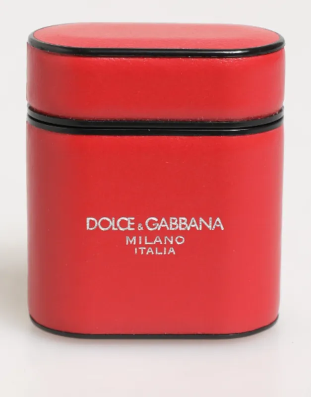 Dolce & Gabbana Red White Calfskin Leather Logo Flip Holder Airpods Case sold by Siebentaschen