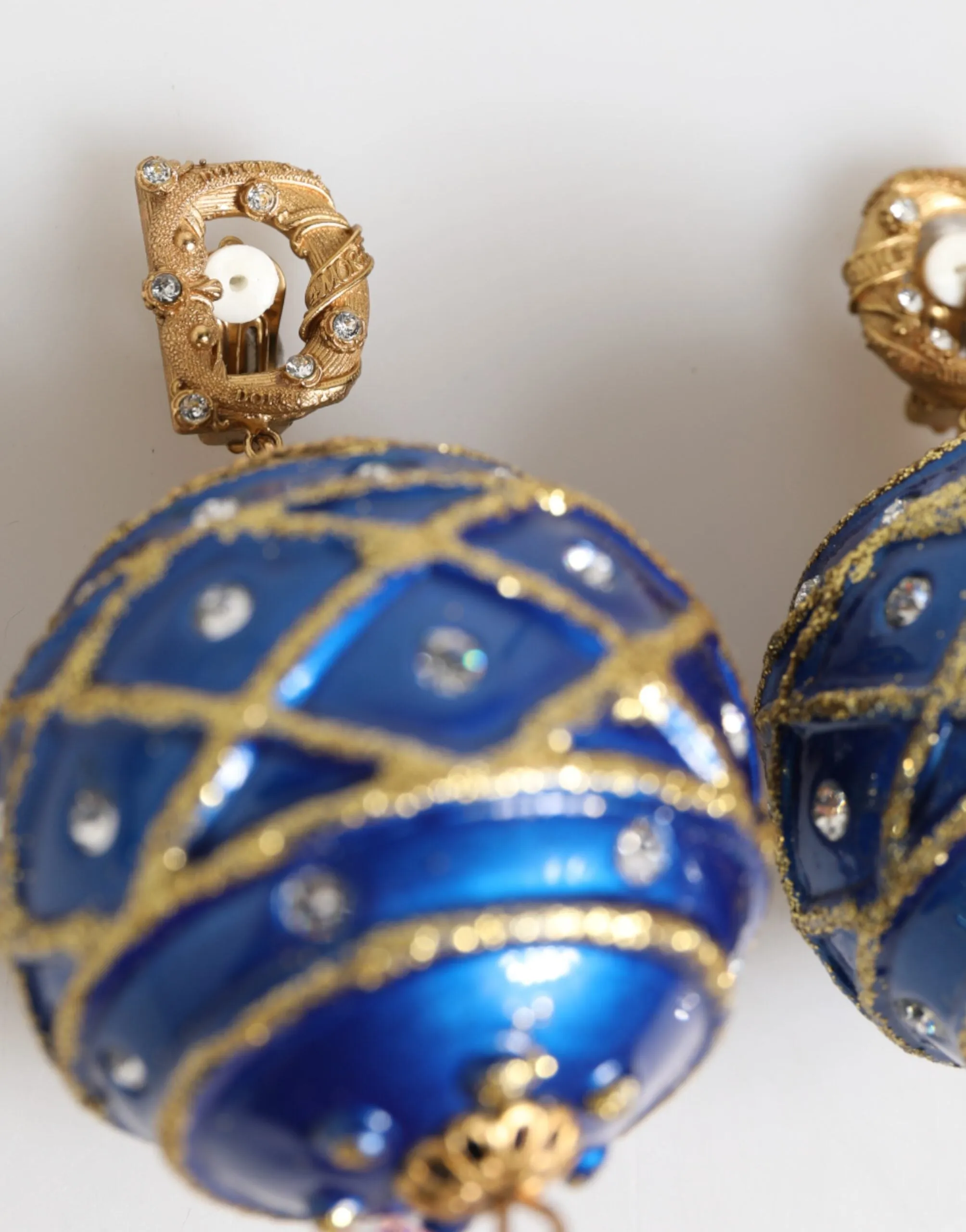 Dolce & Gabbana Gold Brass Blue Christmas Ball Crystal Drop Clip On Earrings sold by Siebentaschen product image thumbnail 5