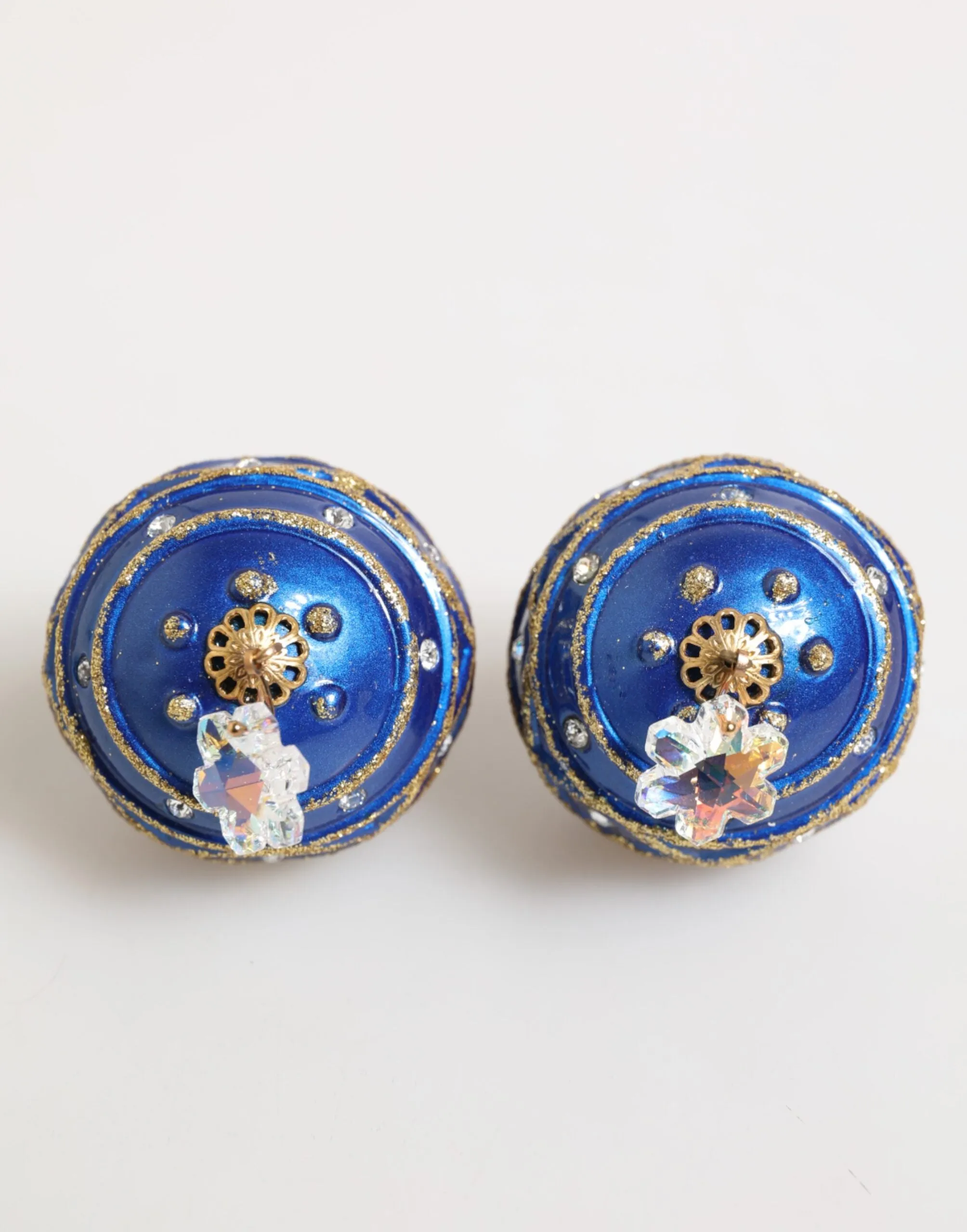 Dolce & Gabbana Gold Brass Blue Christmas Ball Crystal Drop Clip On Earrings sold by Siebentaschen product image thumbnail 3