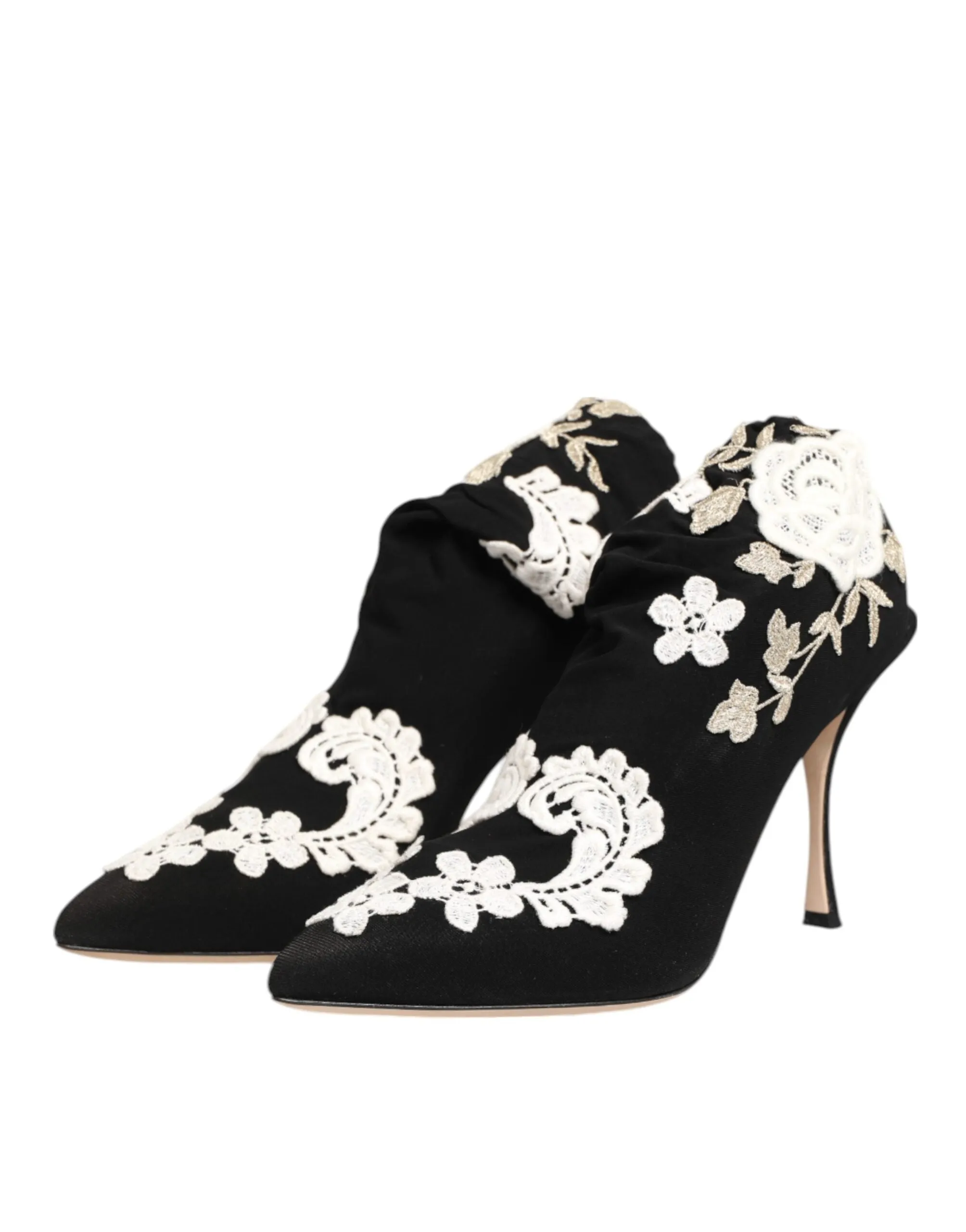 Dolce & Gabbana Black White Embroidered Jersey Stiletto Boots Shoes sold by Siebentaschen product image thumbnail 3