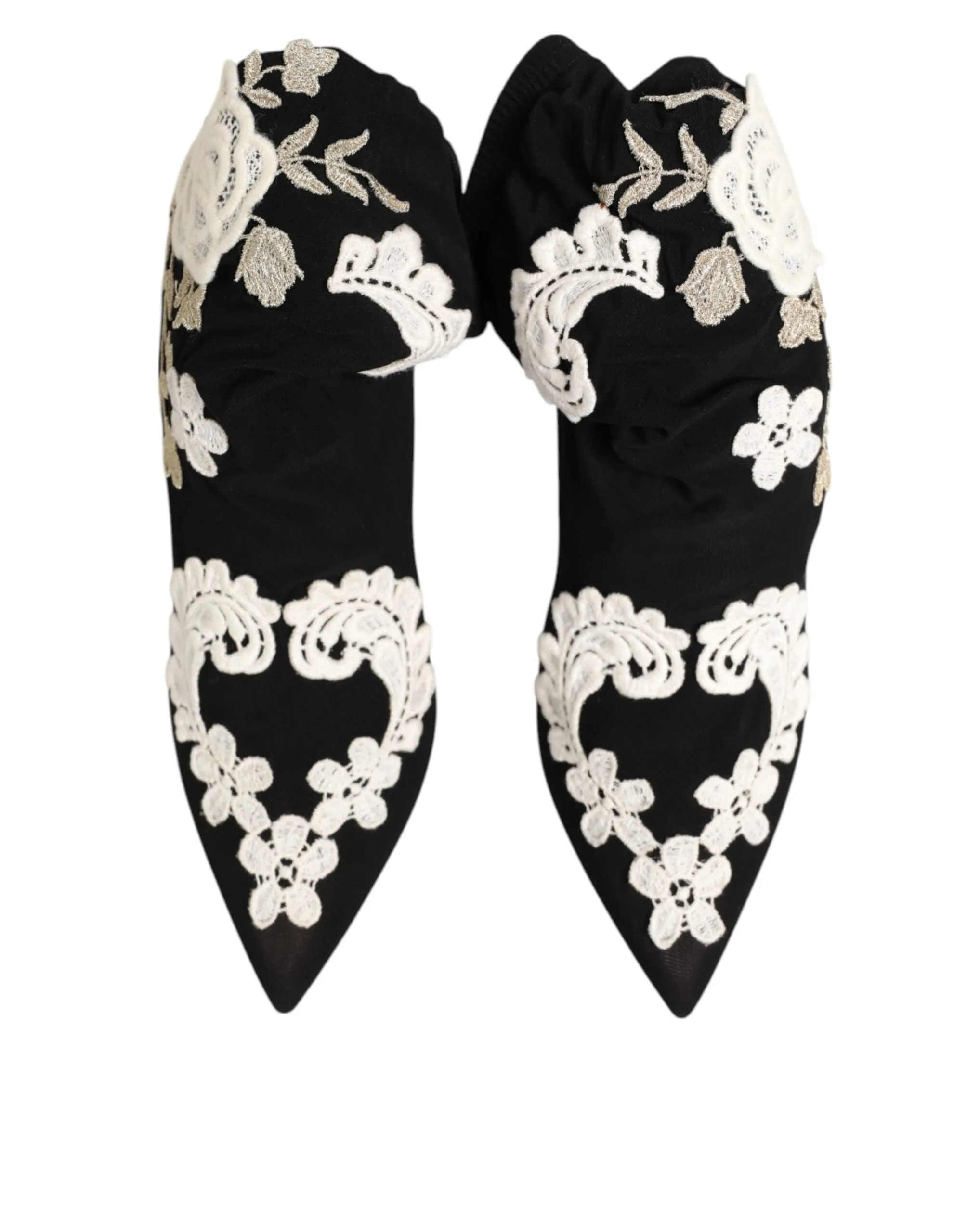 Dolce & Gabbana Black White Embroidered Jersey Stiletto Boots Shoes sold by Siebentaschen product image thumbnail 4
