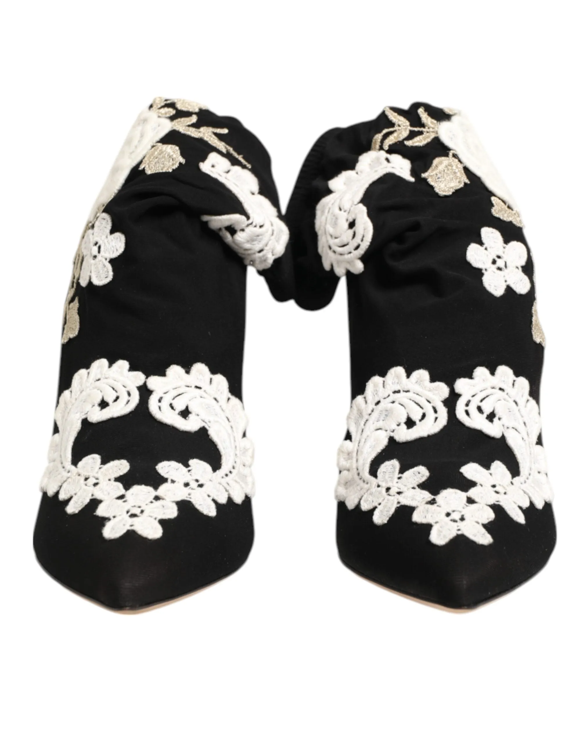 Dolce & Gabbana Black White Embroidered Jersey Stiletto Boots Shoes sold by Siebentaschen product image thumbnail 5